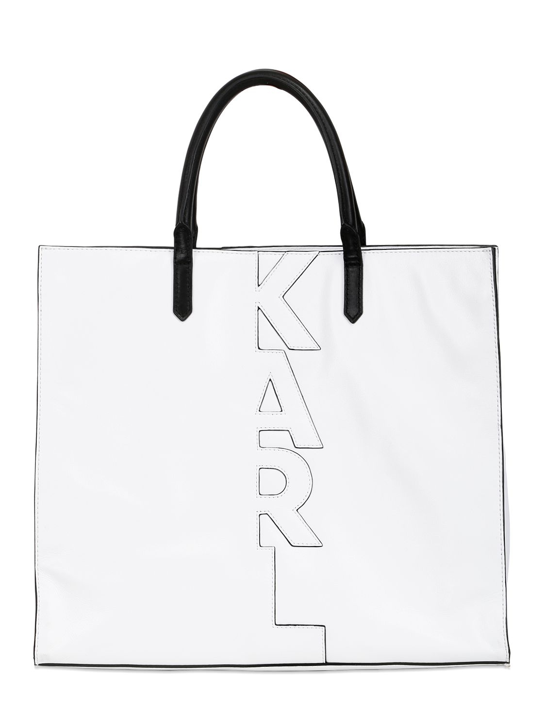 Karl Lagerfeld Karl Cut Out Soft Leather Tote Bag in White | Lyst