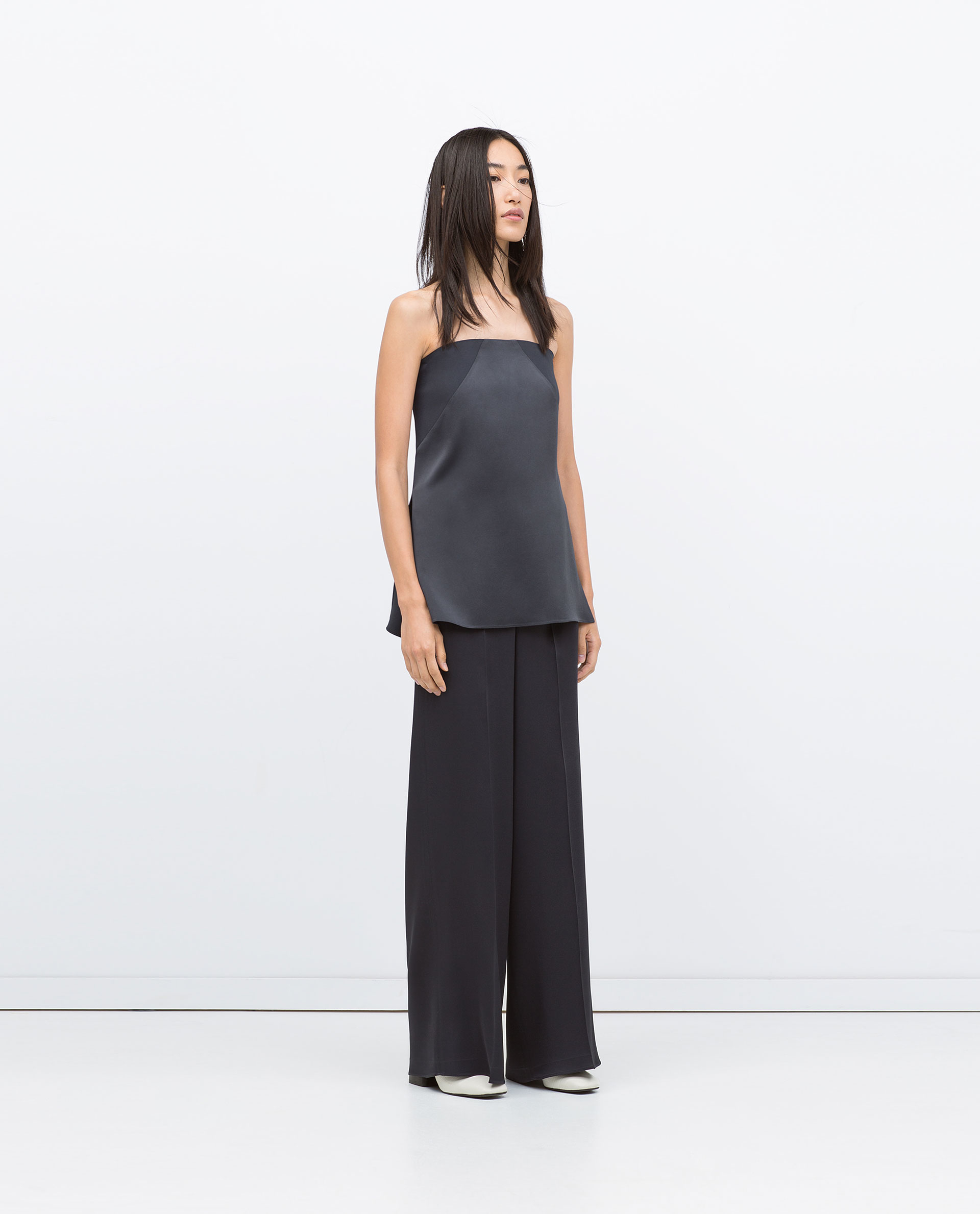 Zara Studio Wide-leg Silk Satin Trousers in Black | Lyst