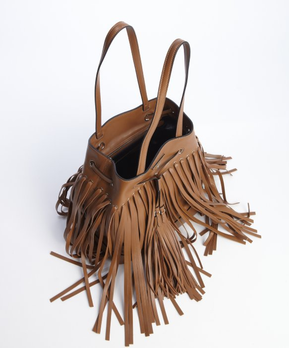 Prada Leather Fringe Top Handle Bucket Bag in Brown (cinnamon) | Lyst