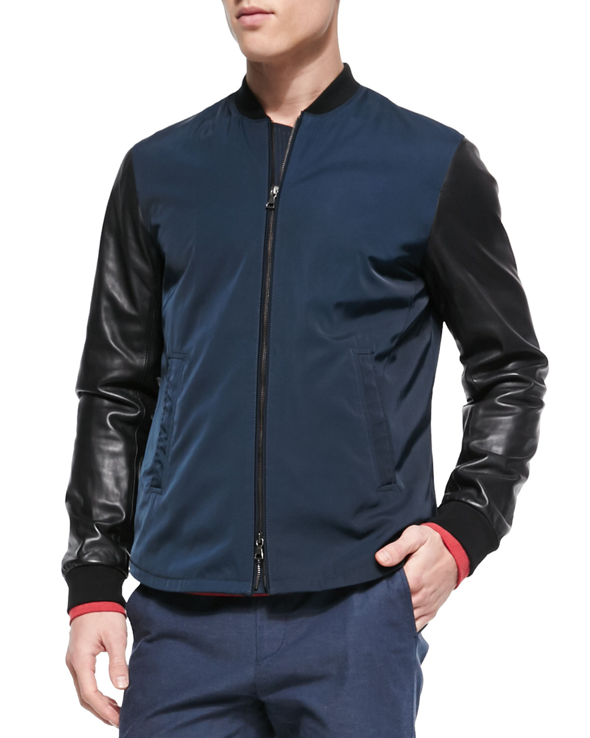 Vince Mixed Media Varsity Jacket in Blue for Men Lyst
