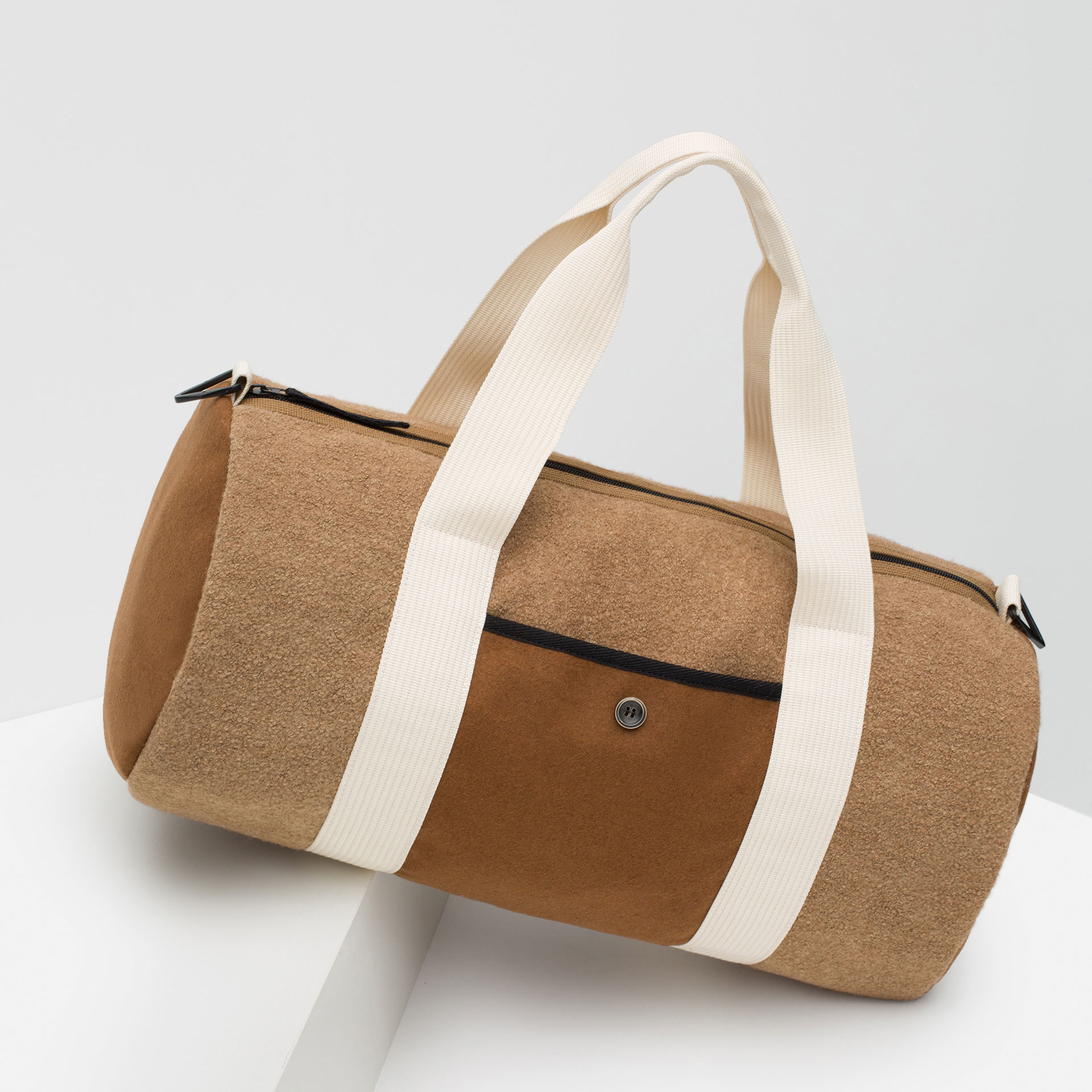 Brown Fabric Duffel Bag With Button Detail Fabric Duffel Bag With ... Brown Fabric Duffel Bag With Button Detail Fabric Duffel Bag With ...