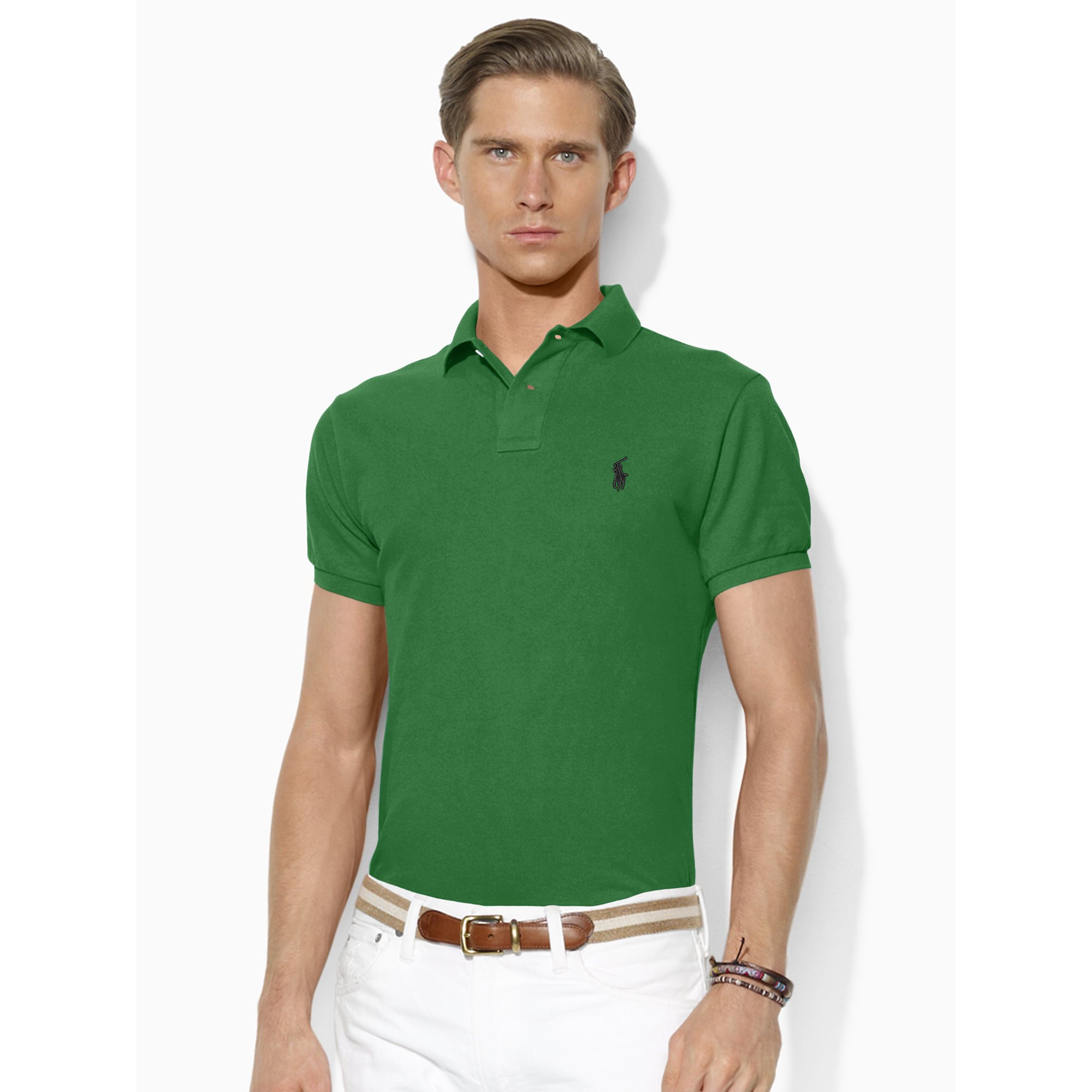 Lyst - Ralph Lauren Custom-Fit Polo Shirt in Green for Men