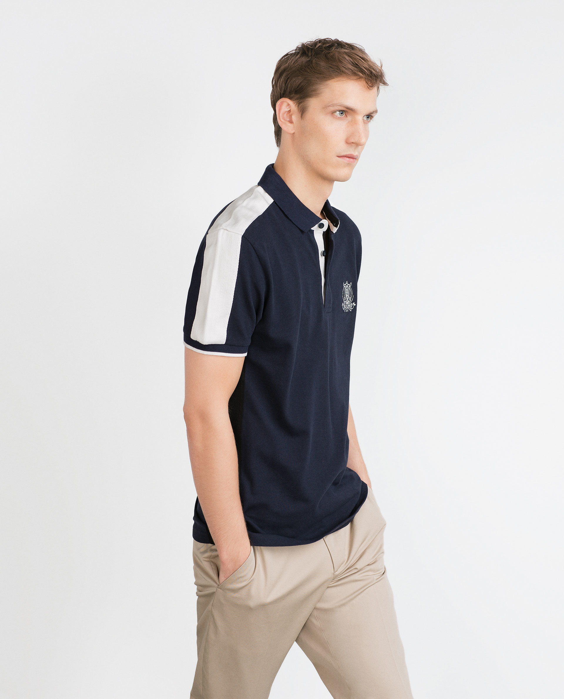 Zara Embroidered Twotone Polo Shirt in Blue for Men (Navy blue) Lyst
