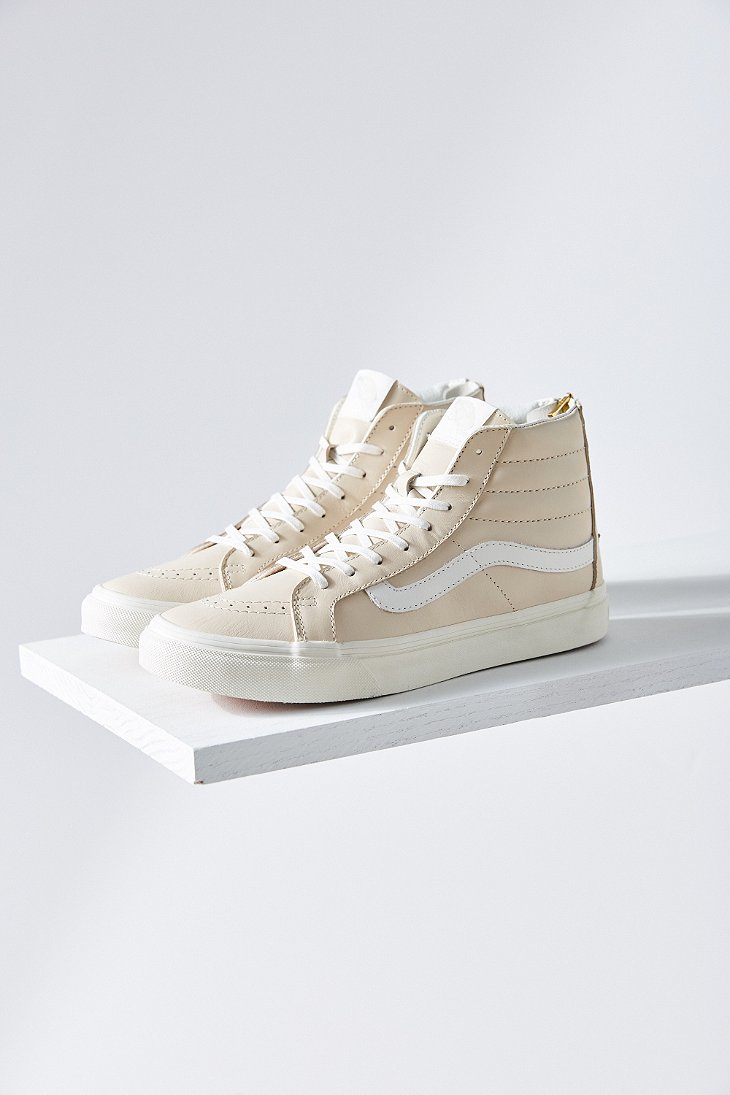 Vans Cream Leather Sk8-hi Slim Sneaker in Natural - Lyst