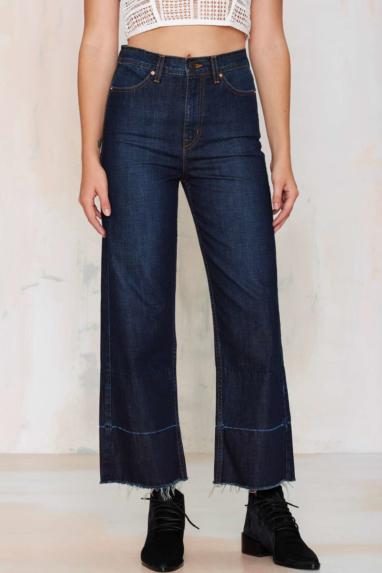 dark wash wide leg jeans