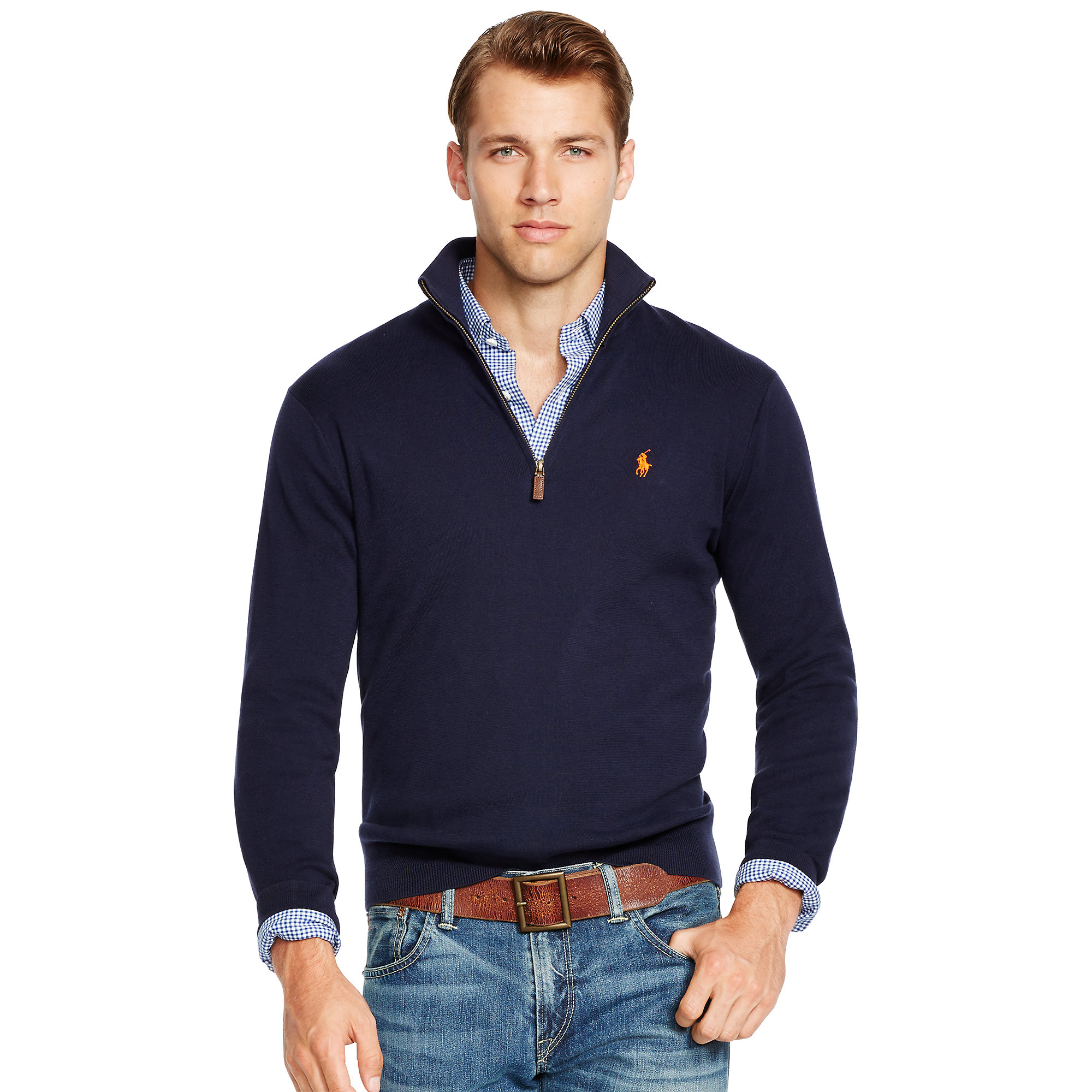 Polo Ralph Lauren Pima Cotton Half-zip Sweater in Blue for Men - Lyst