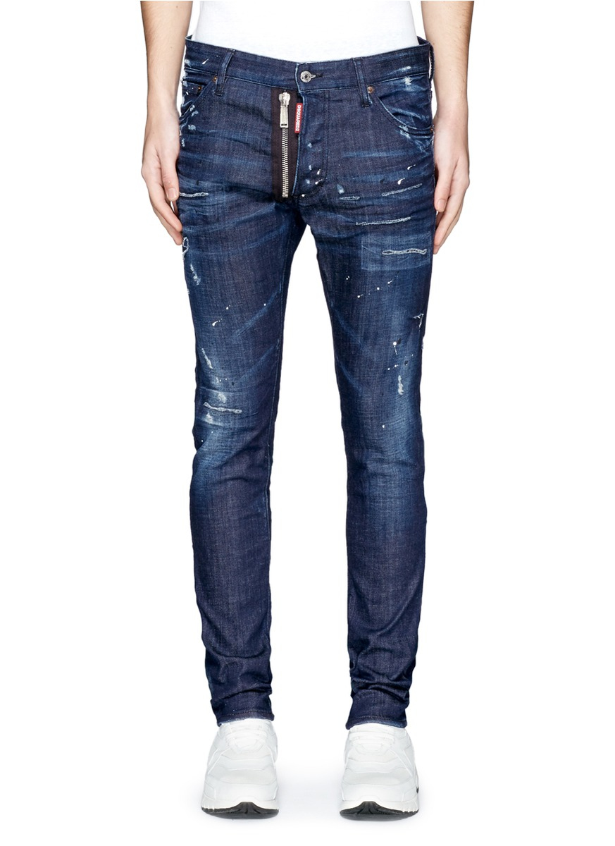DSquared² 'cool Guy' Exposed Zipper Distressed Jeans in Blue for Men - Lyst
