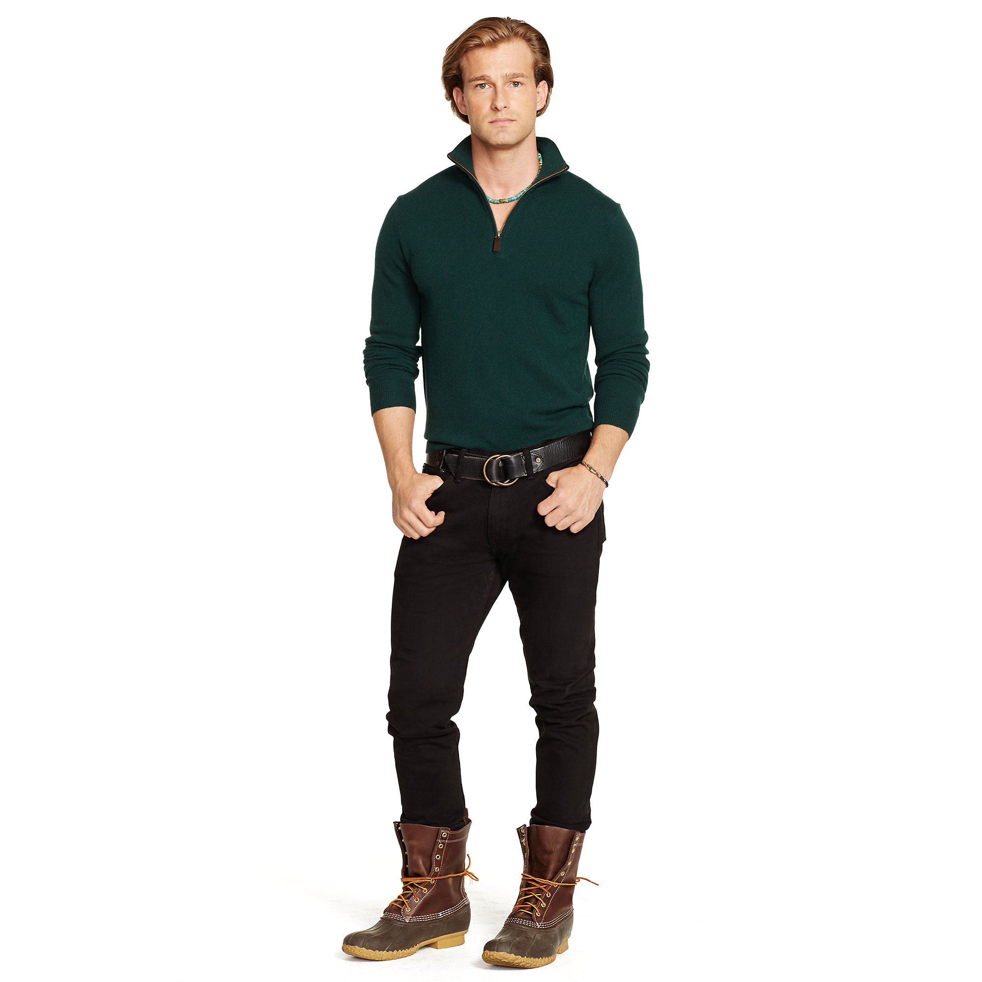 Polo Ralph Lauren Cashmere Half-Zip Sweater in Green for Men | Lyst