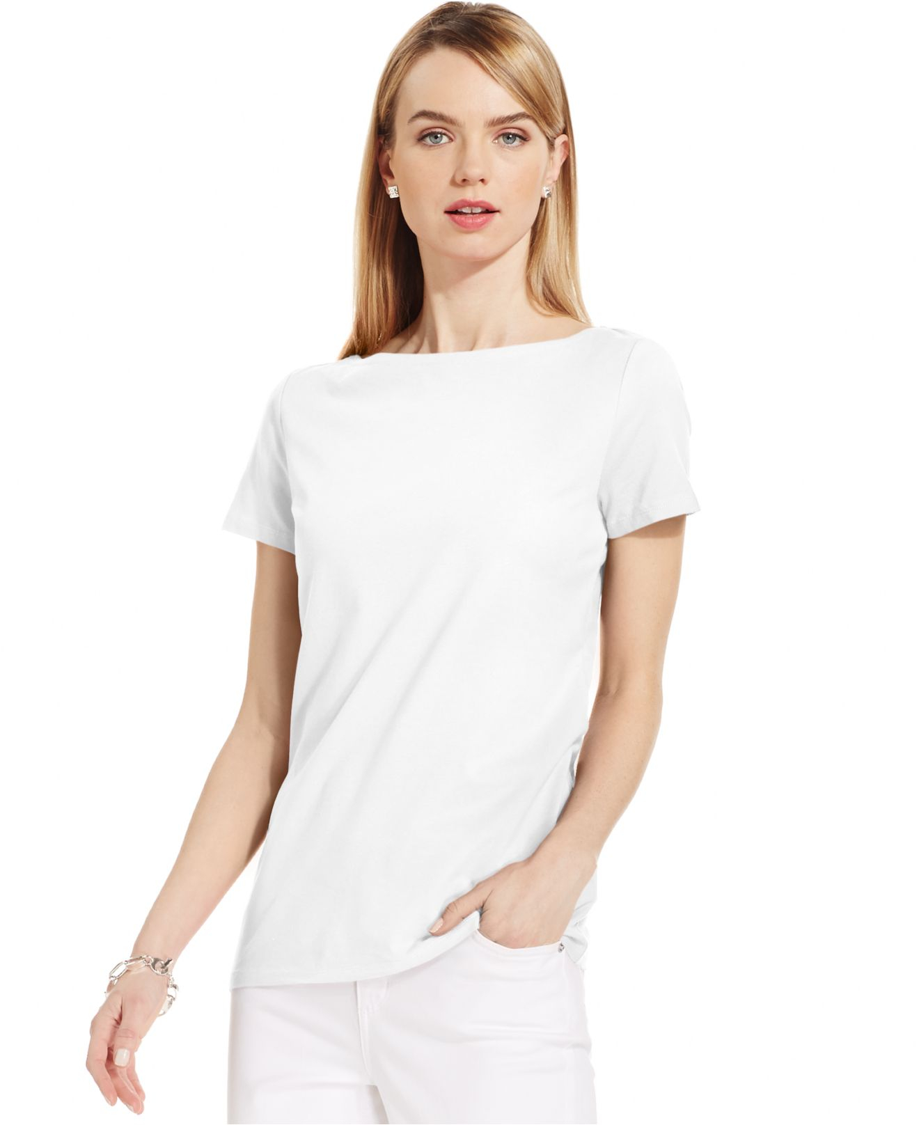 White boat neck tee Clearance
