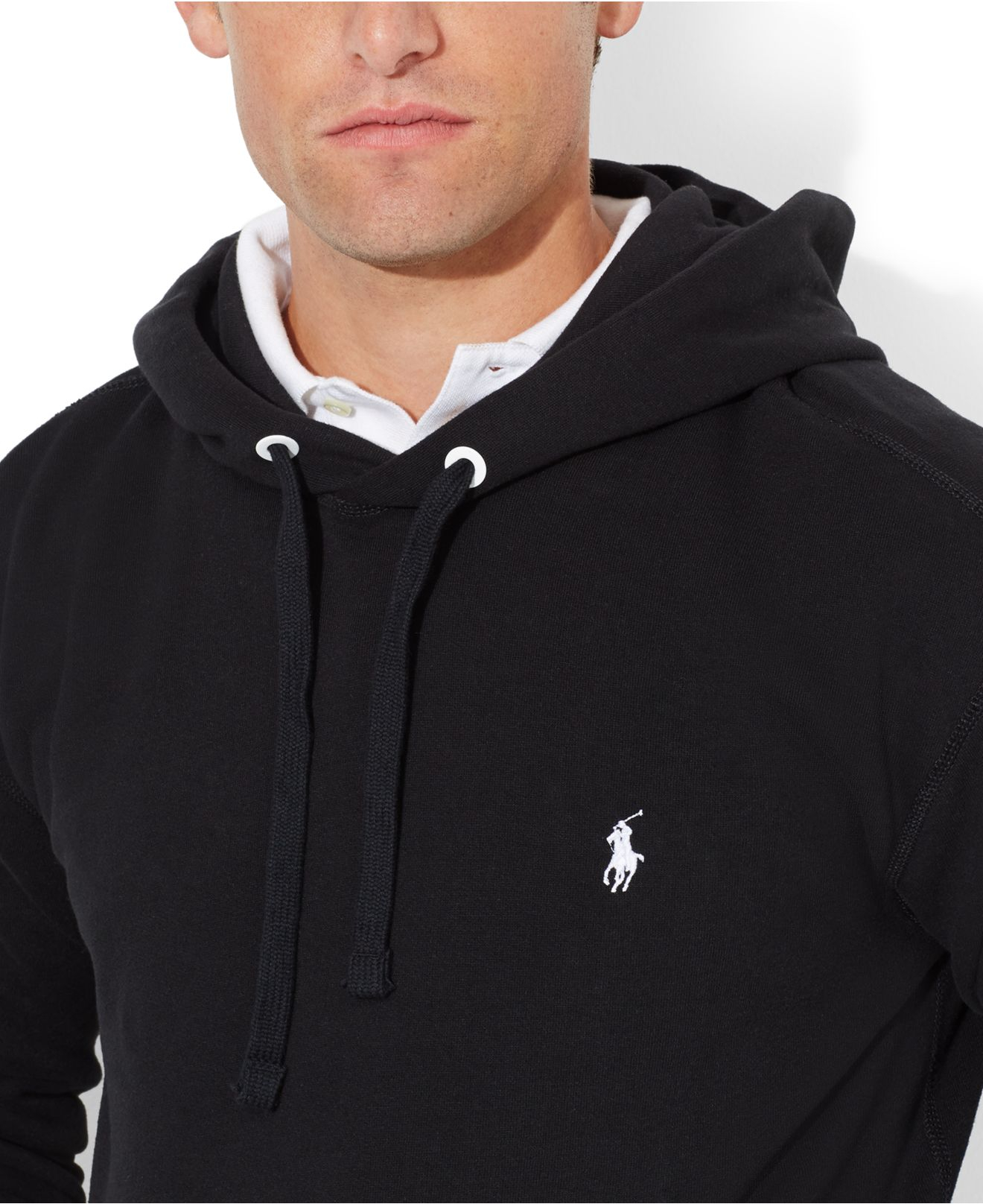 black polo hoodie with white horse