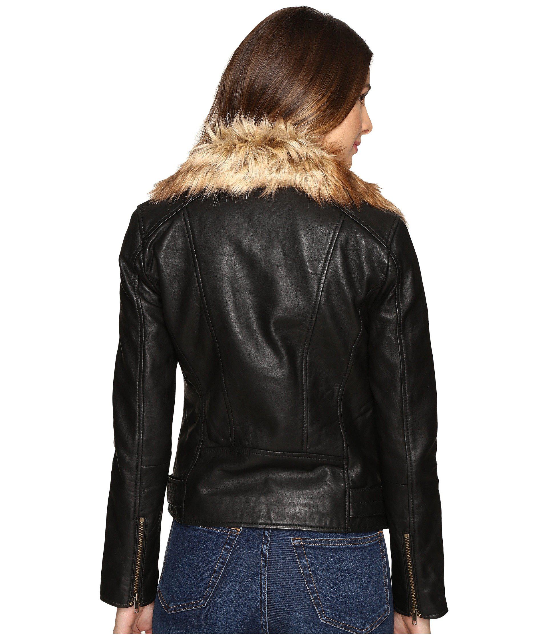 Lucky Brand Faux Fur Moto Jacket In Black Lyst