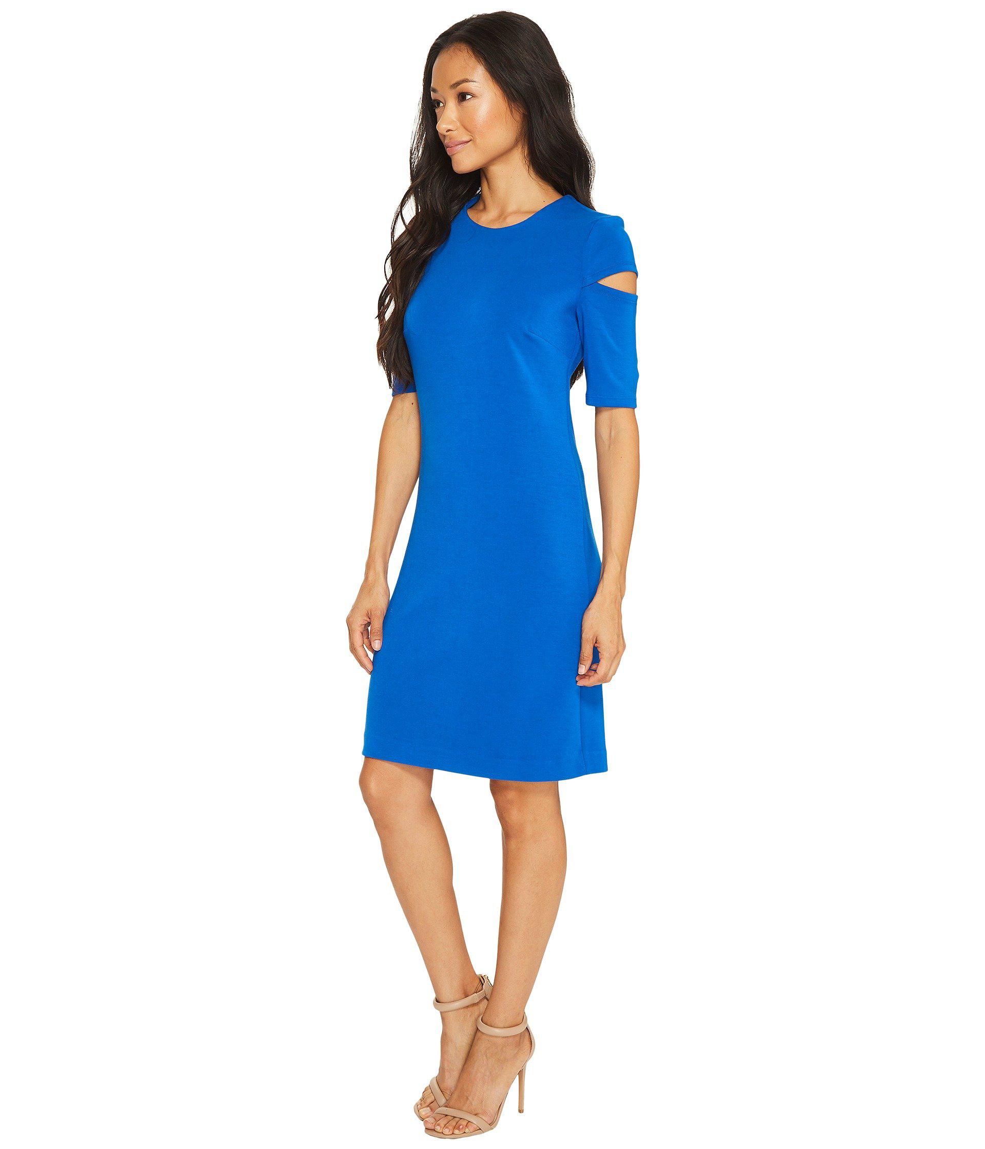 Calvin Klein Synthetic Arm Cut Out Short Sleeve Sheath Dress in Blue - Lyst