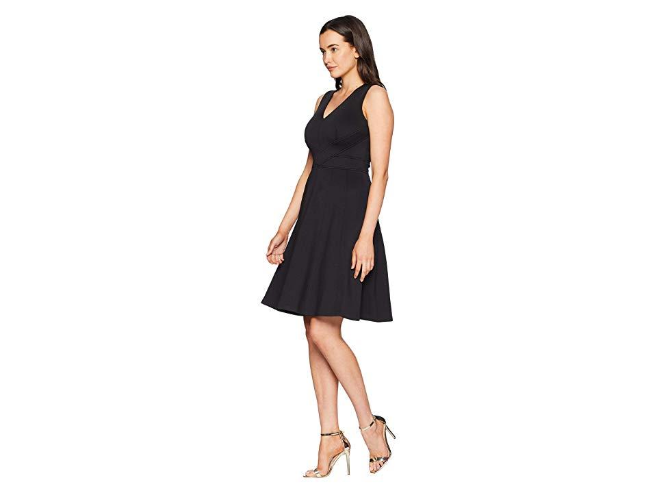 Calvin Klein Vneck Fit Flare Dress Cd8m14qf (black) Dress in Black Lyst