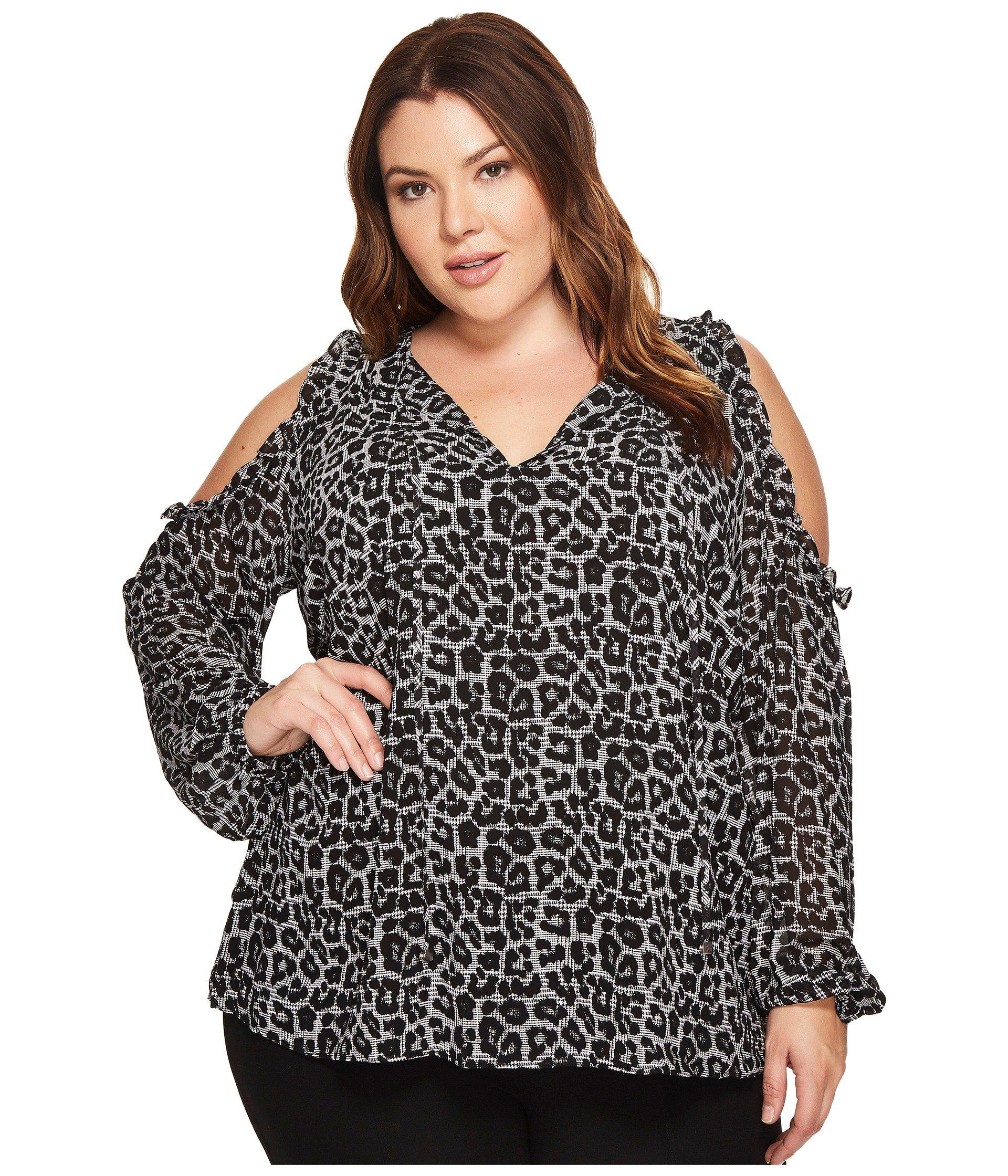 Lyst MICHAEL Michael Kors Plus Size Leopard Cold Shoulder Top in Black