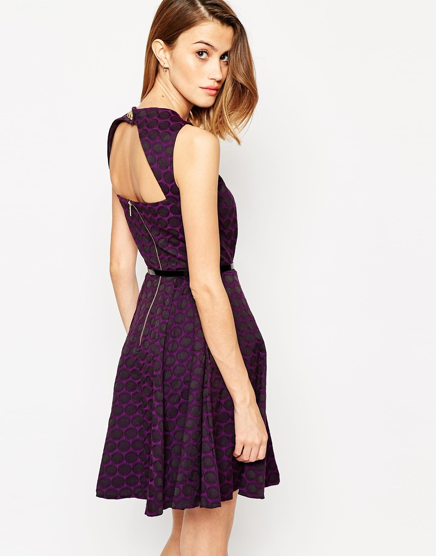 Lyst - Closet Belted Skater Dress With Cut Out Back in Purple