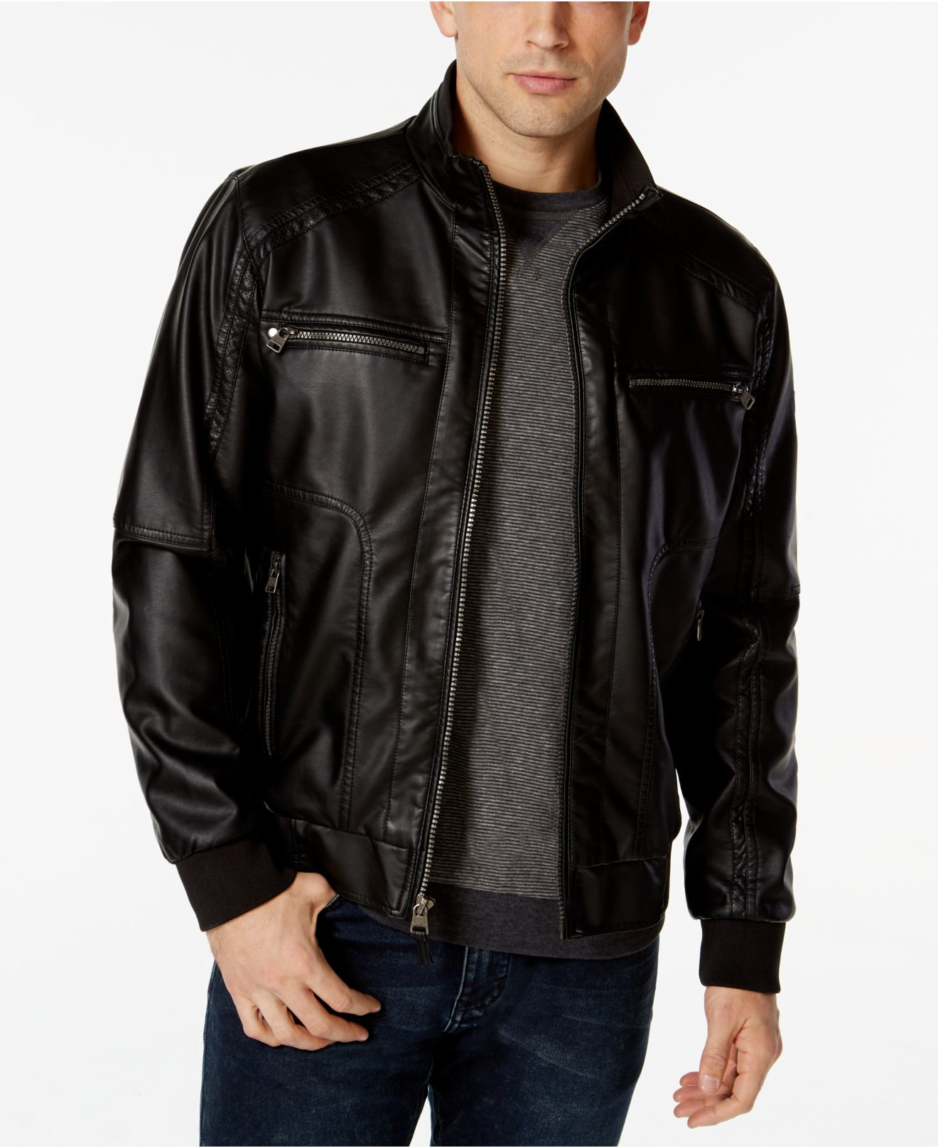 Calvin Klein Faux-leather Bomber Jacket in Black for Men ...