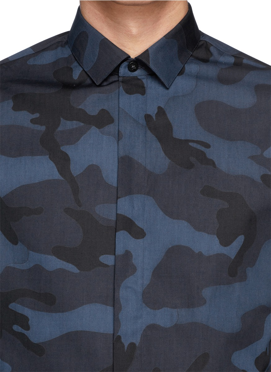 Valentino Camouflage Print Poplin Shirt 