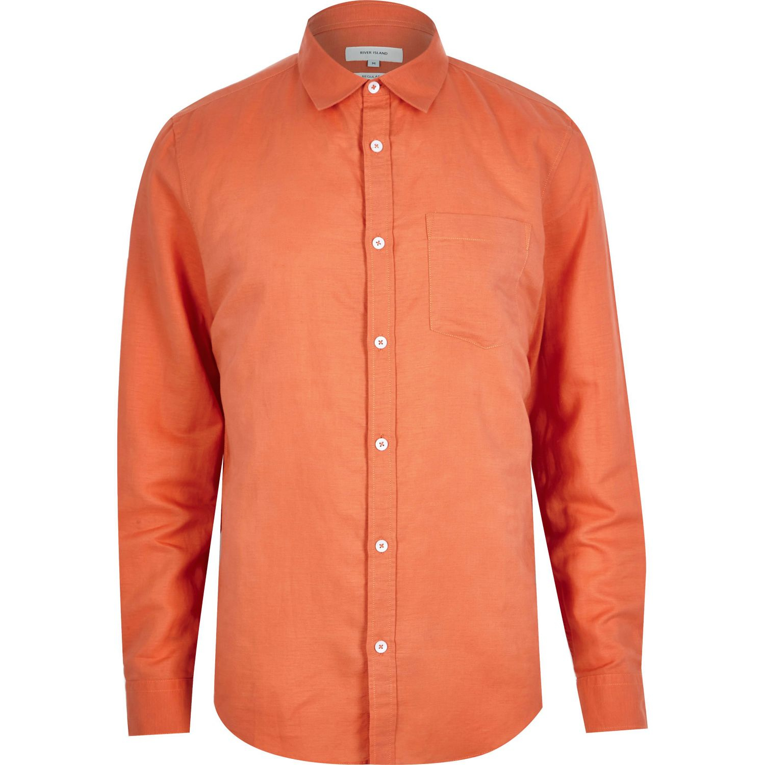 River island Orange Linen Blend Long Sleeve Shirt in Orange for Men | Lyst