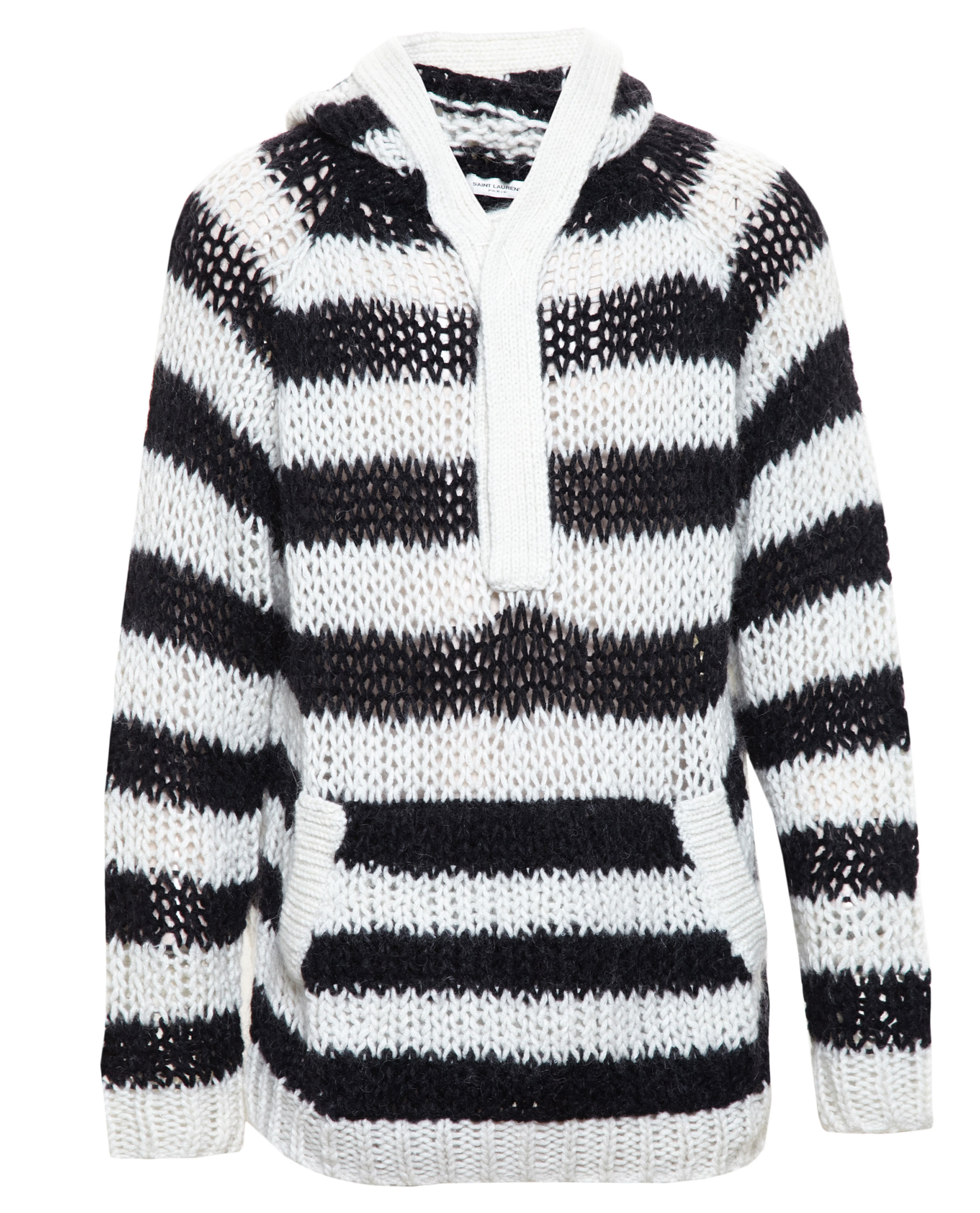 Saint Laurent Hooded Striped Wool & Mohair Sweater in Black White 