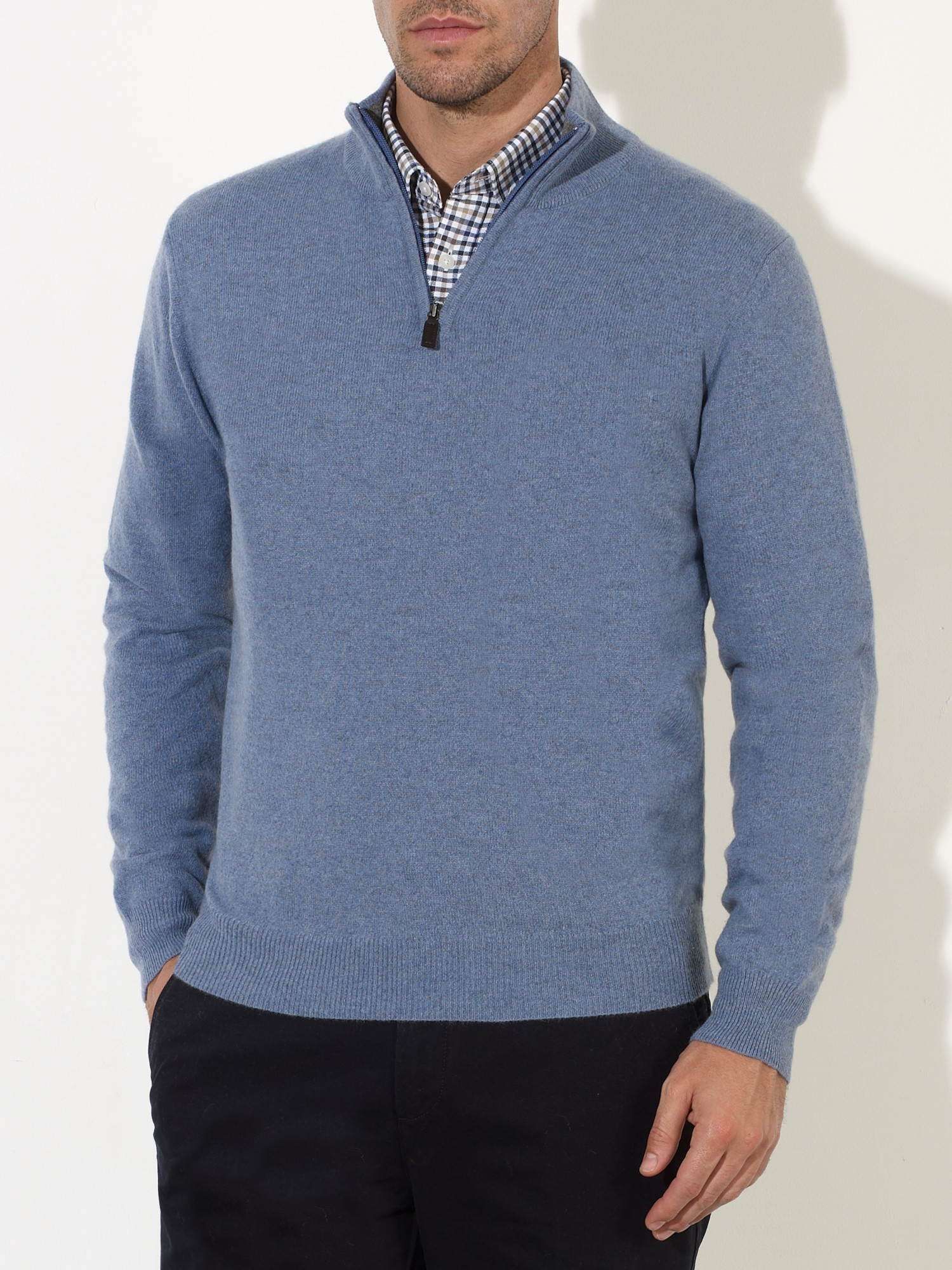 John lewis Made In Italy Cashmere Zip Neck Jumper in Blue for Men