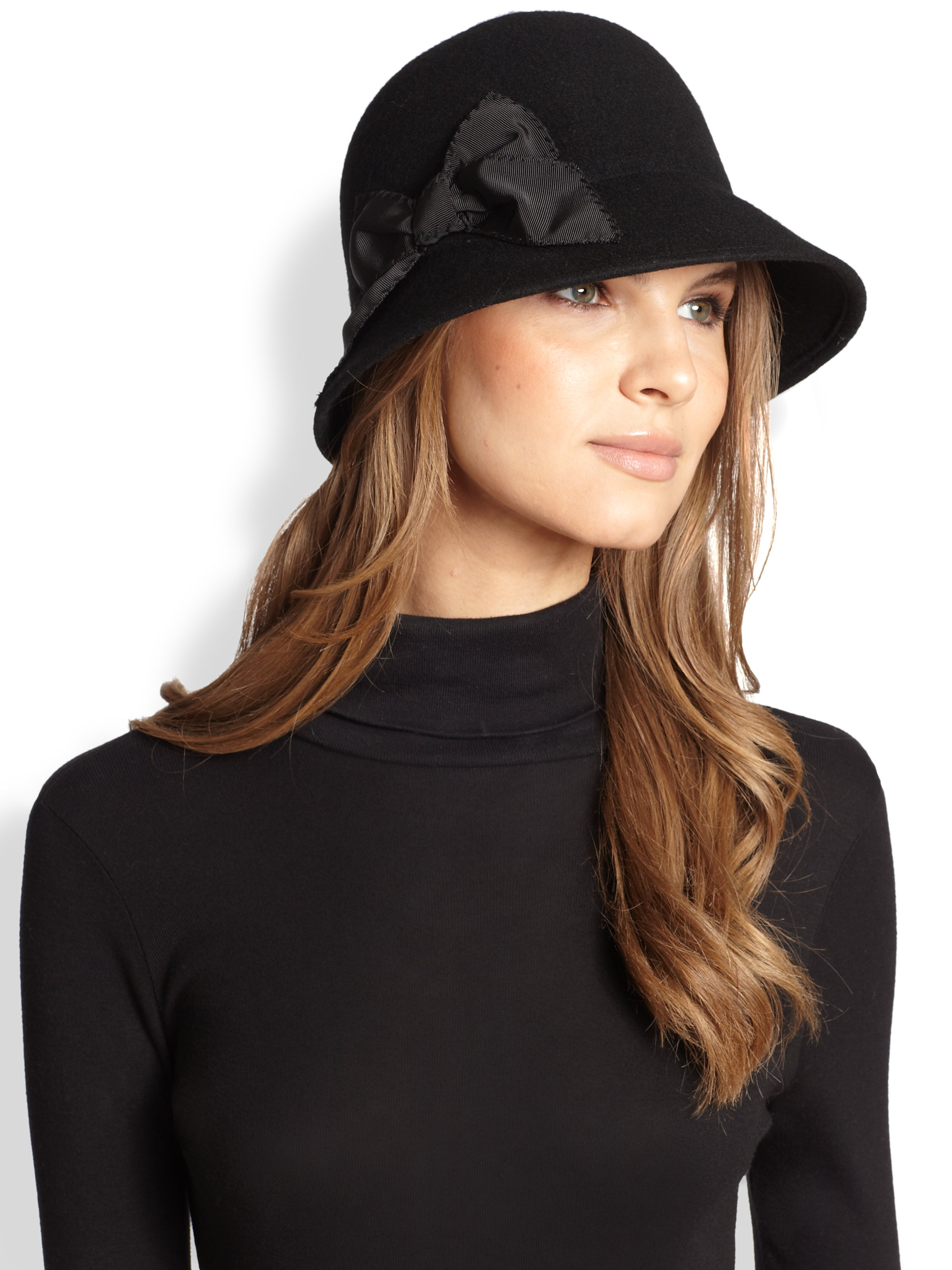Kate Spade Bow Wool Cloche Hat in Black | Lyst