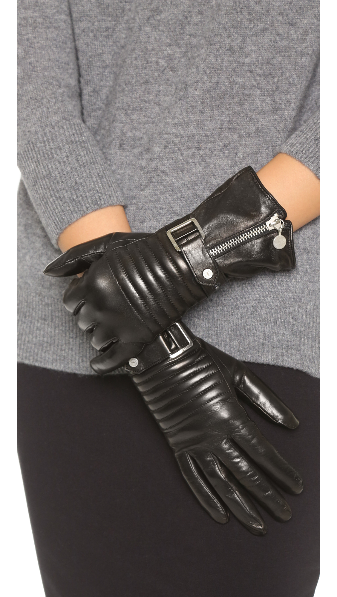 Lyst Carolina amato Moto Zipper Gloves in Black