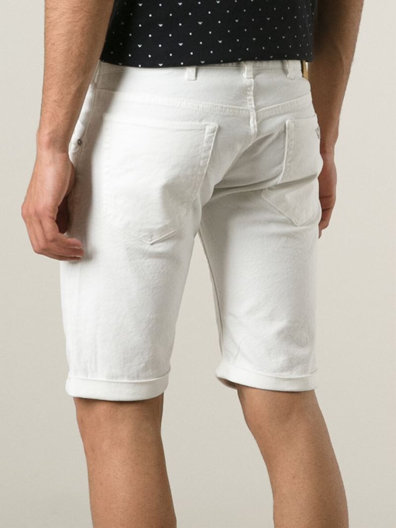 inval troon Formulering Armani Jeans Slim Fit Denim Shorts in White for Men | Lyst