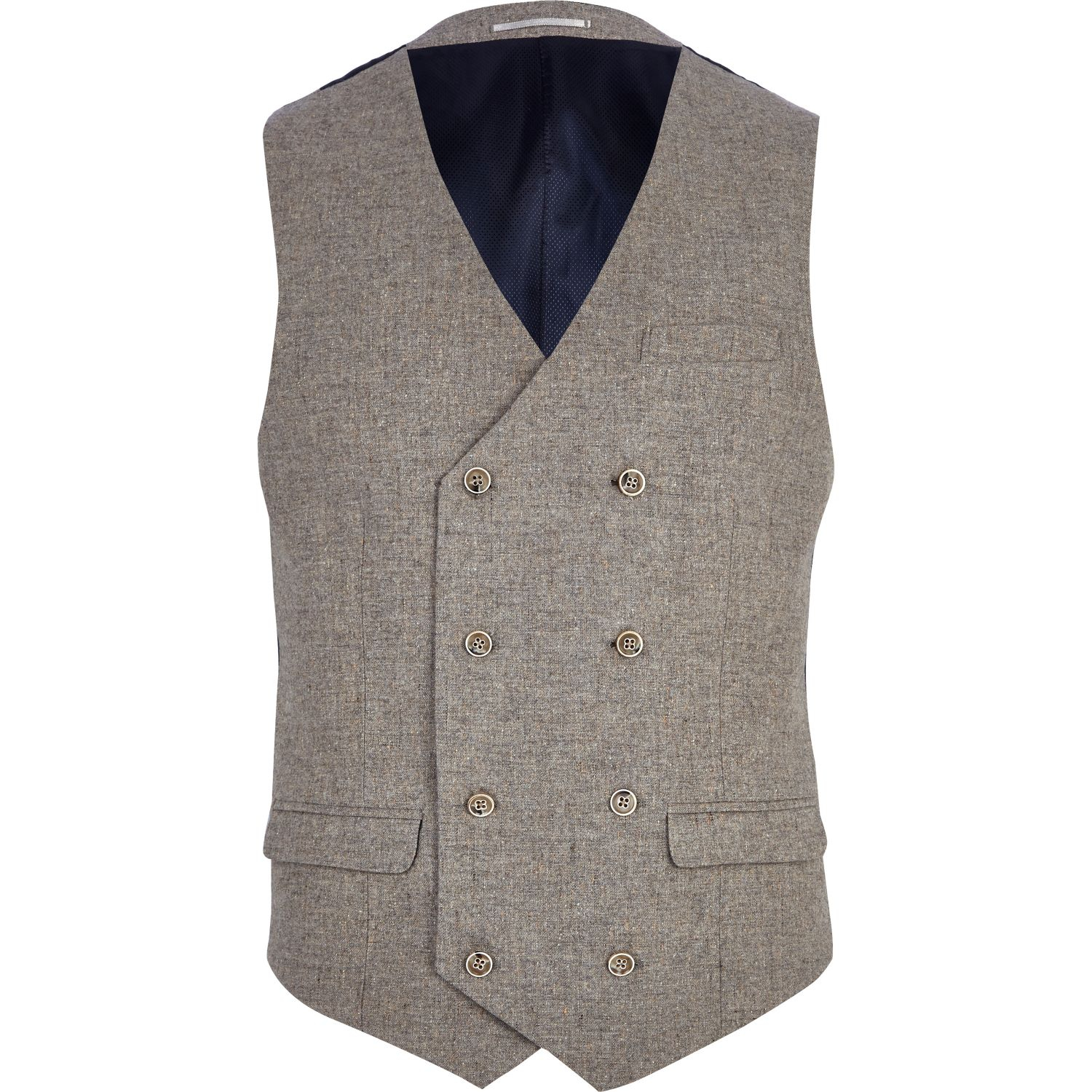 River Island Light Brown Tweed Double Breasted Vest in Brown for Men | Lyst