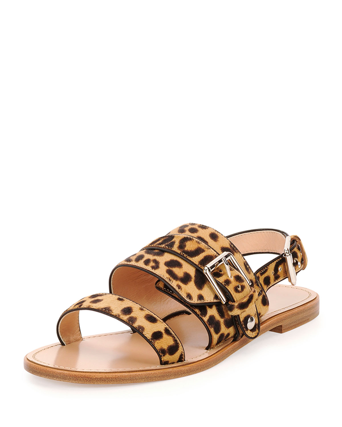 Lyst - Gianvito Rossi Double-Band Leopard-Print Flat Sandal in Black