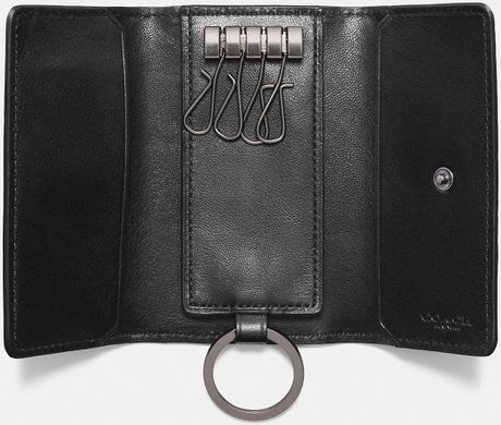 Coach | Black 4 Ring Key Case In Signature Crossgrain Leather for Men