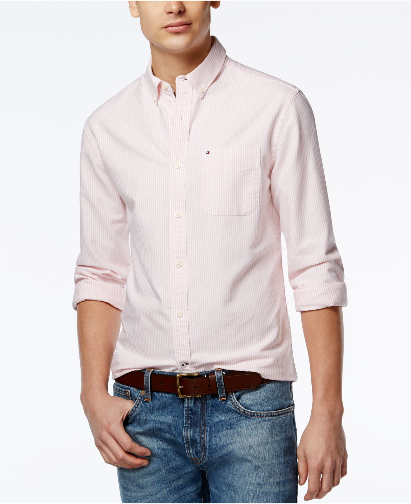 Tommy Hilfiger Cotton Men's New England Stripe Oxford Shirt in Pink for Men  - Lyst