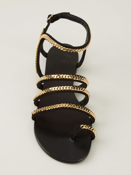 Giuseppe Zanotti Chain Embellished Sandals in Gold (black) | Lyst