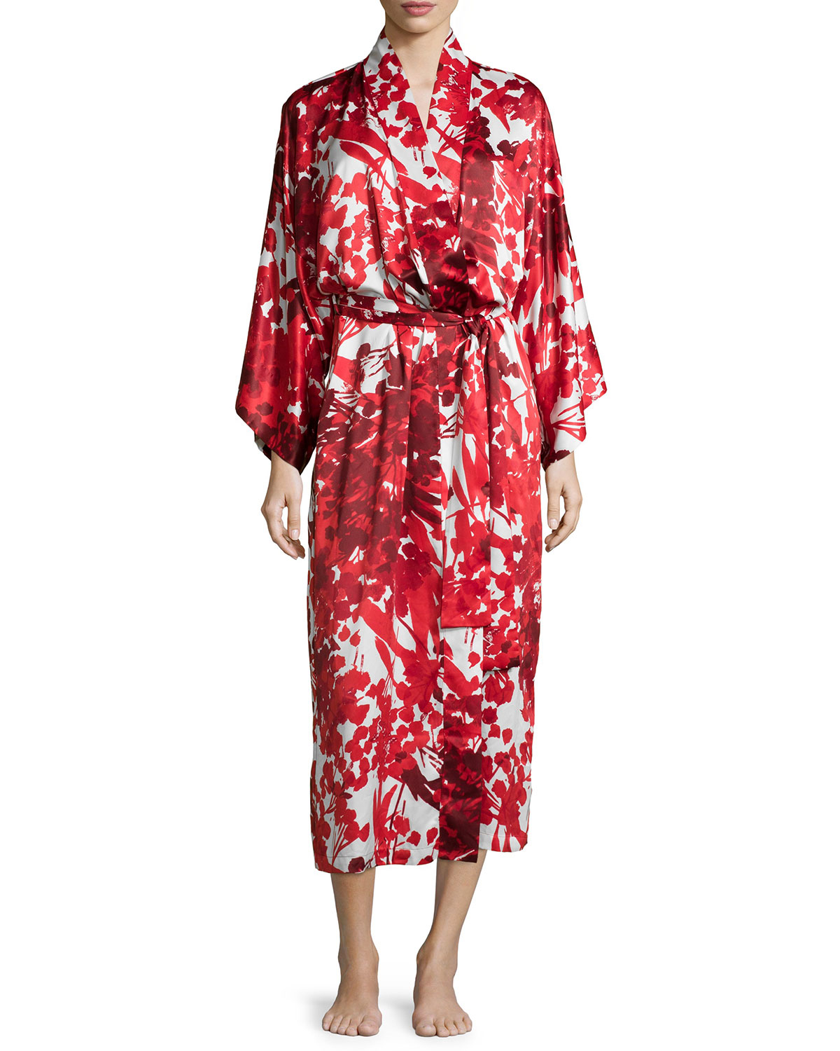 Natori Ottoman Floralprinted Long Robe in Red (CRANBERRY) Lyst