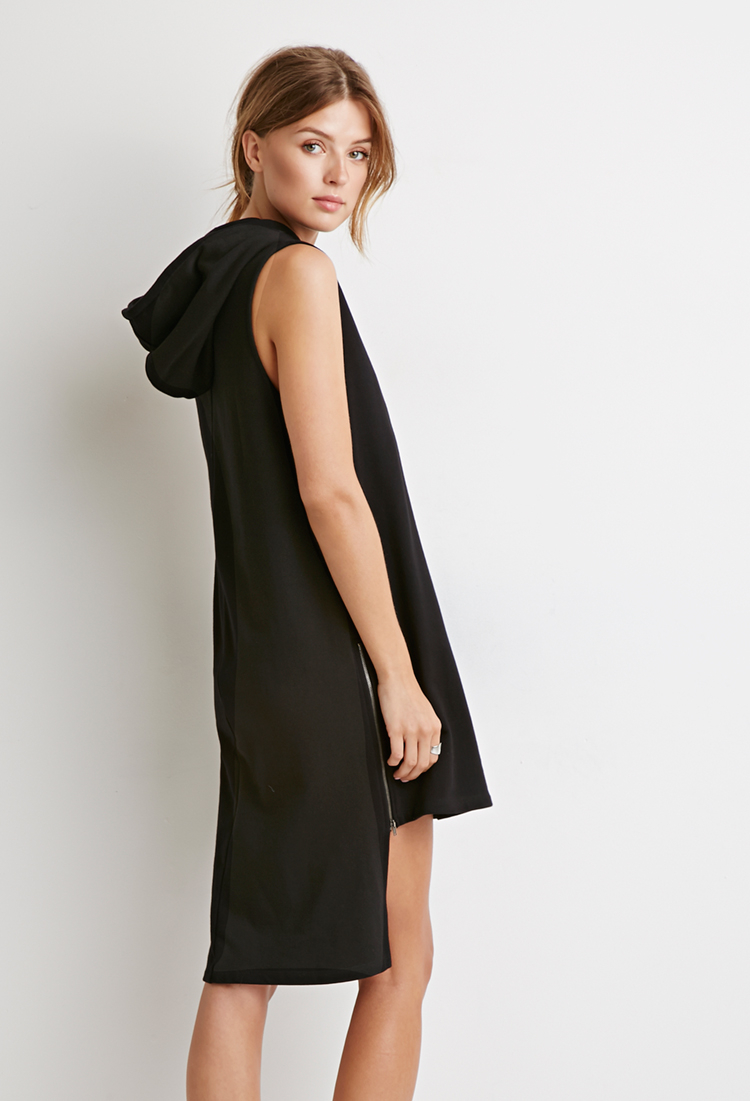 Forever 21 Cotton Contemporary Drawstring Hooded Dress in Black Lyst