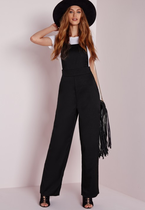 black wide leg dungarees