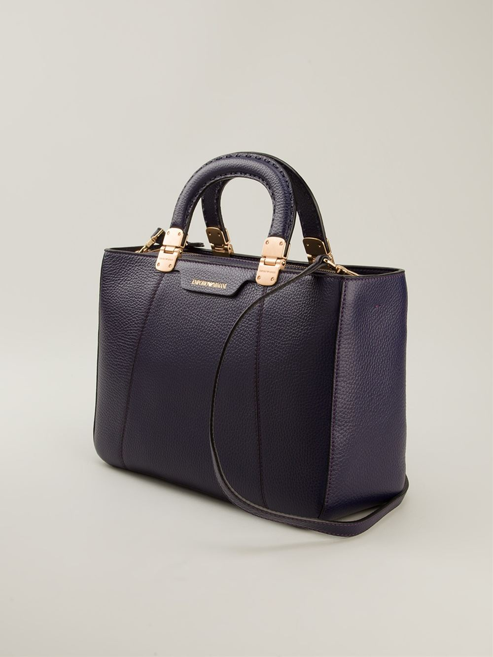 Lyst Emporio armani Round Top Handles Tote Bag in Blue
