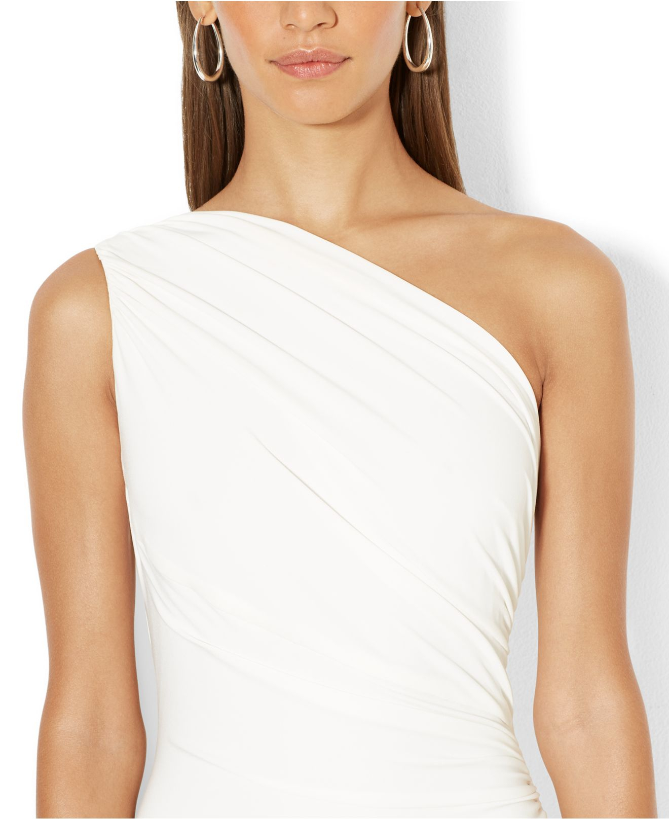 Lauren by Ralph Lauren One-Shoulder Ruched Gown in White | Lyst