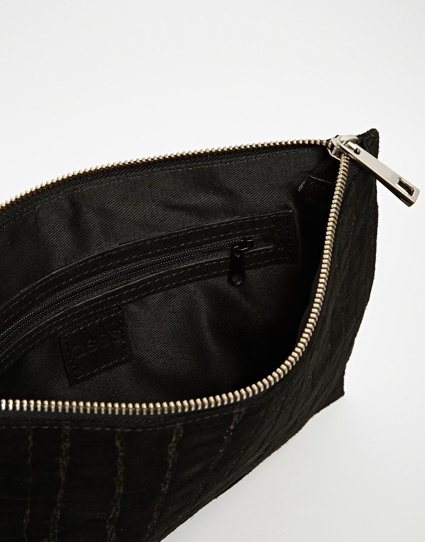 ASOS Suede Croc Embossed Zip Top Clutch Bag in Black - Lyst
