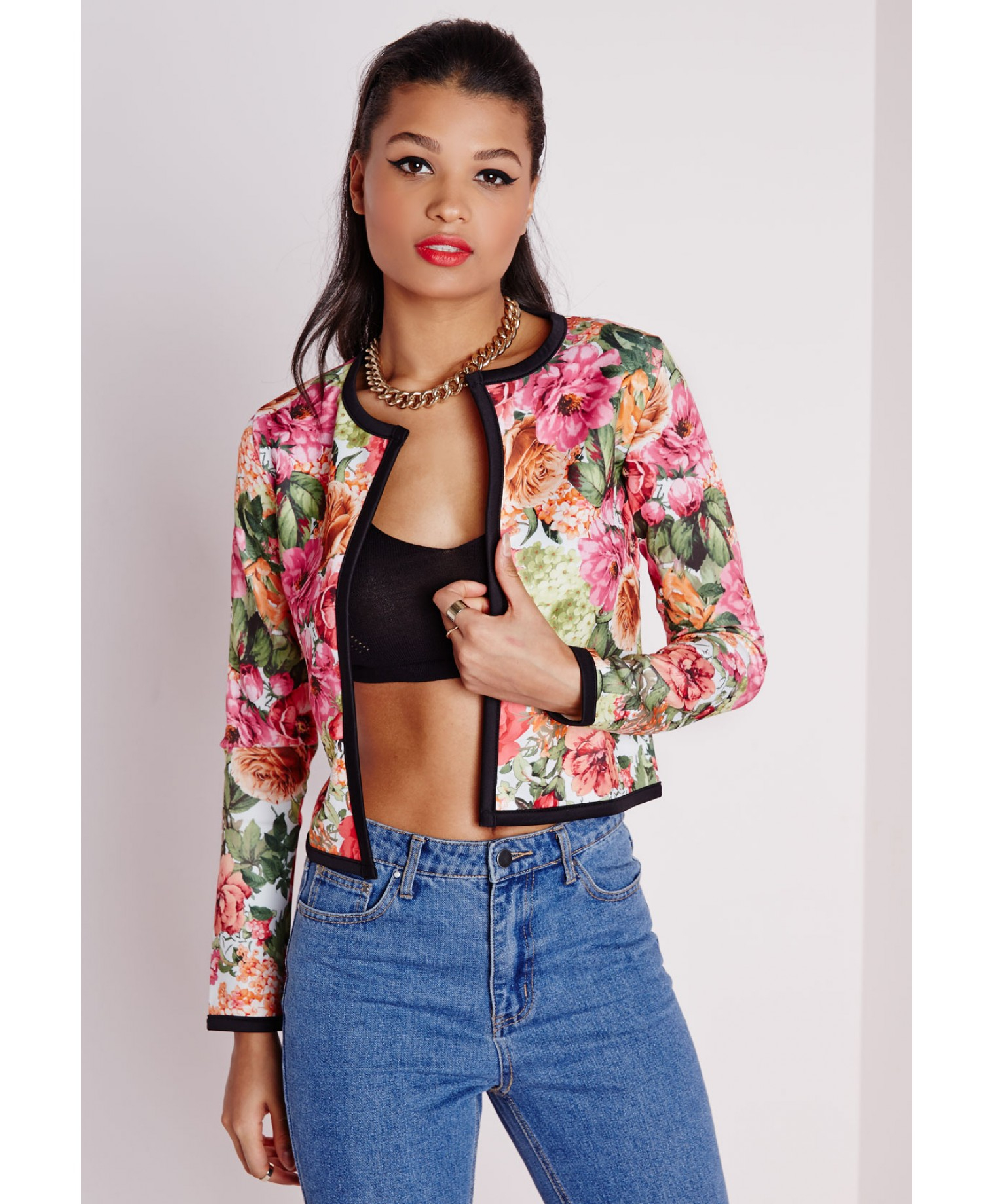 Lyst - Missguided Tania Floral Cropped Jacket