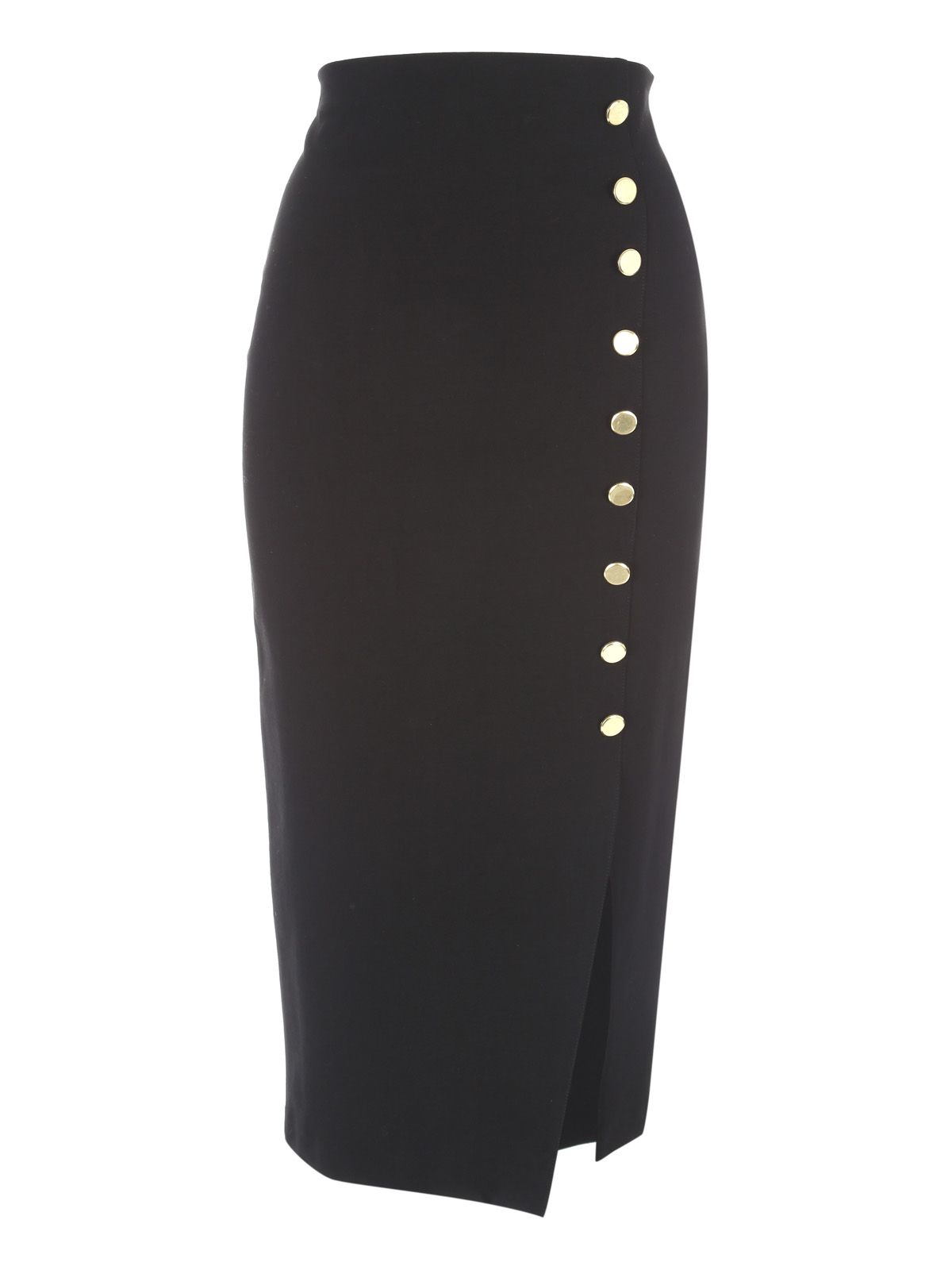 Jane Norman Black Side Split Button Midi Skirt in Black | Lyst