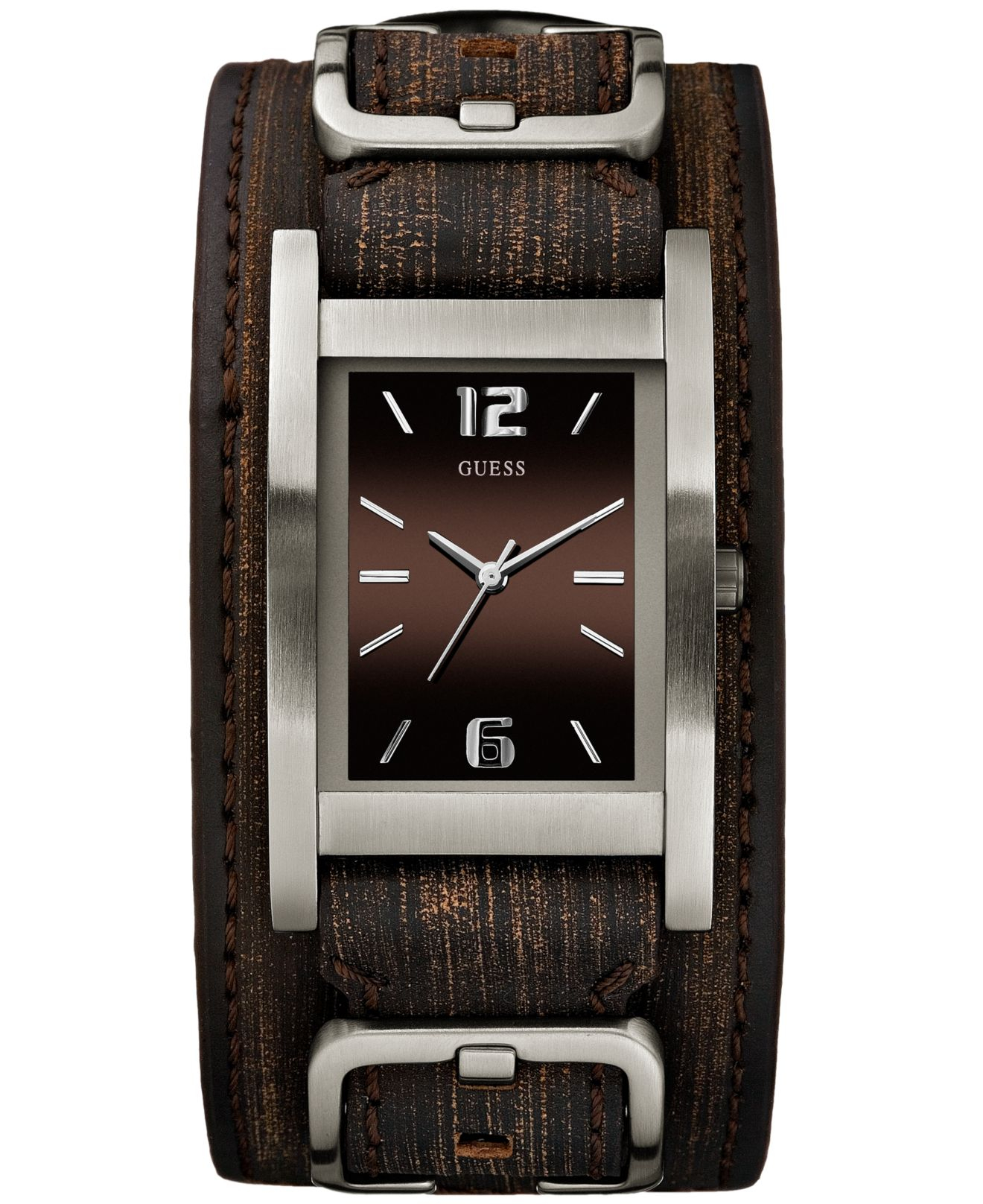 Guess Watch, Men'S Brown Leather Cuff Strap 40X32Mm U0281G1 for Men - Lyst