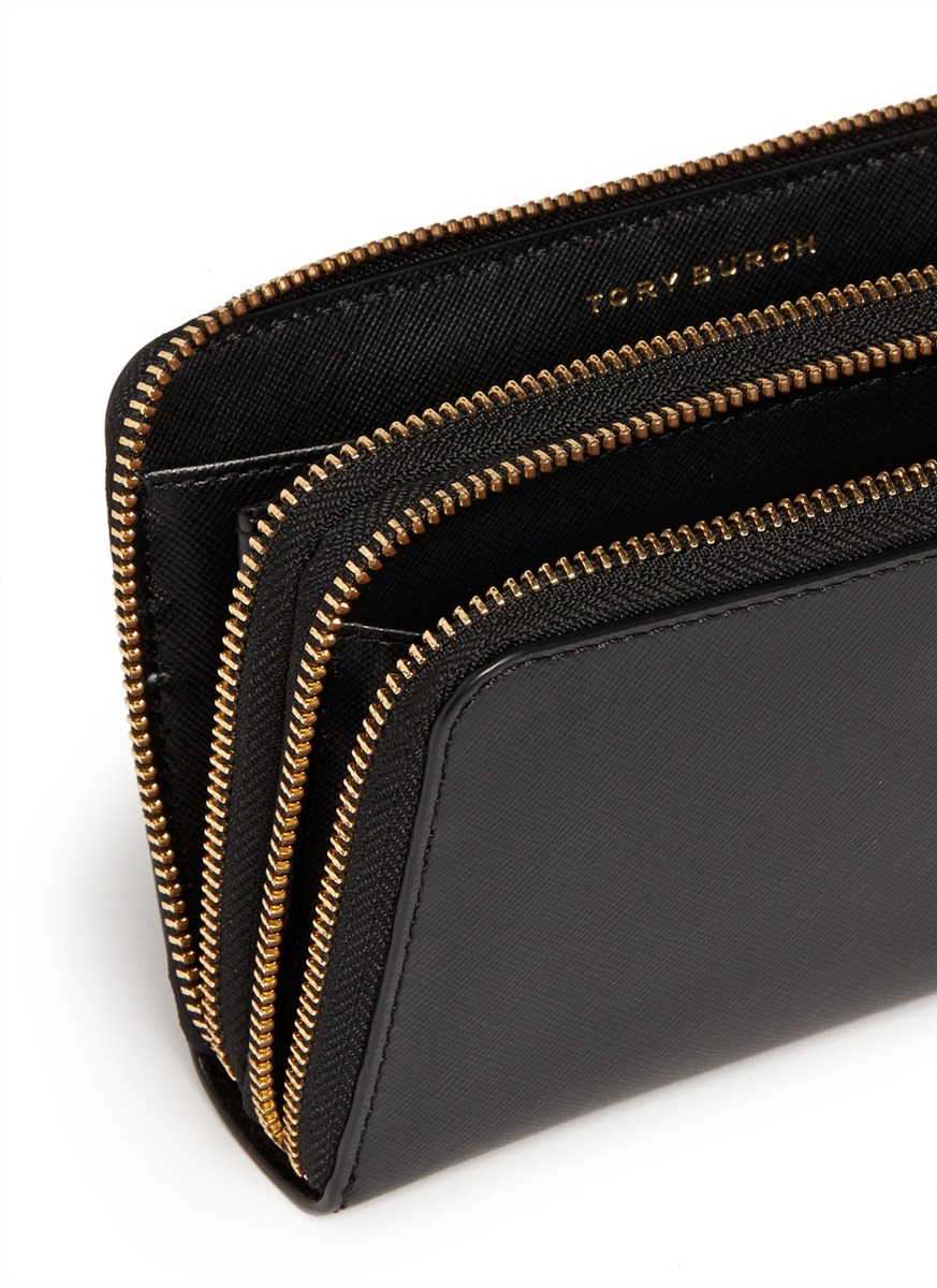 Tory Burch 'robinson' Double Zip Continental Wallet in Black | Lyst