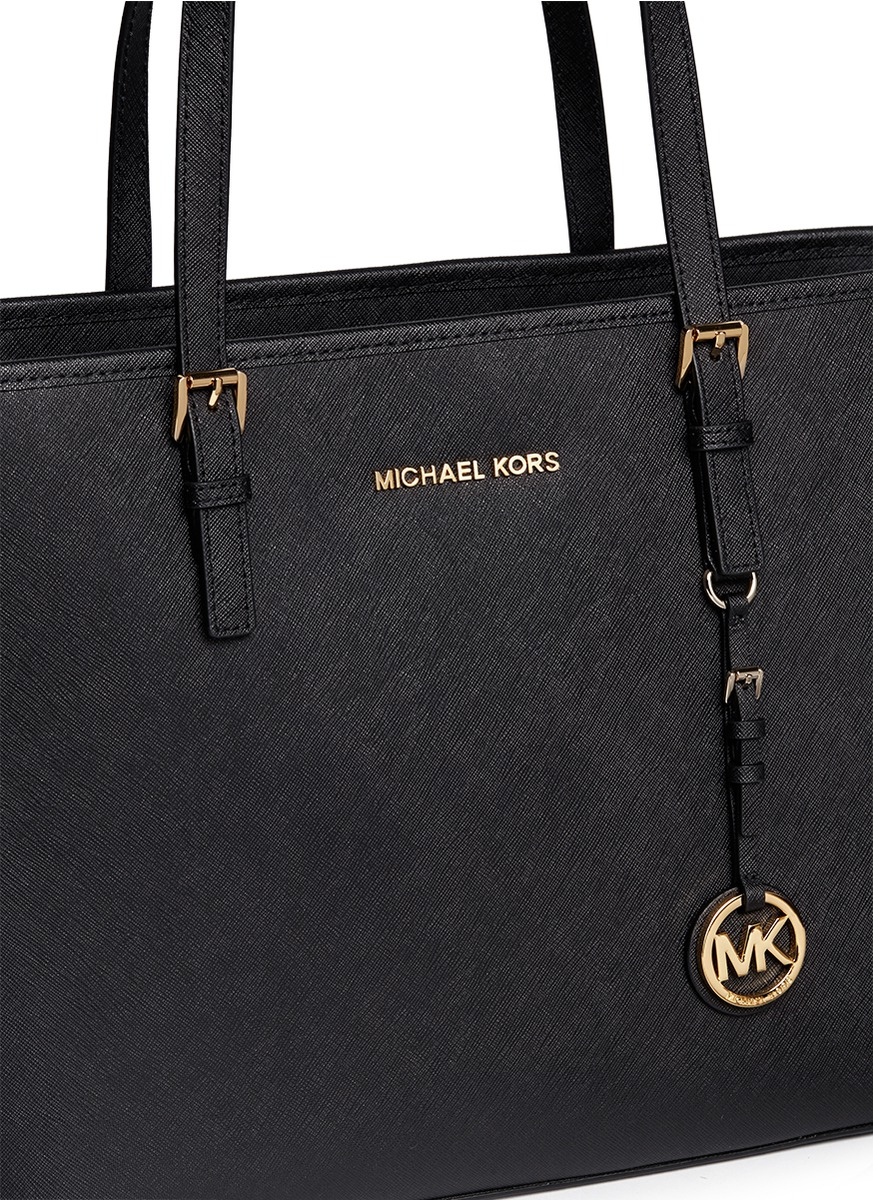 Michael kors jet set travel chain shoulder tote bag black saffiano leather outlet