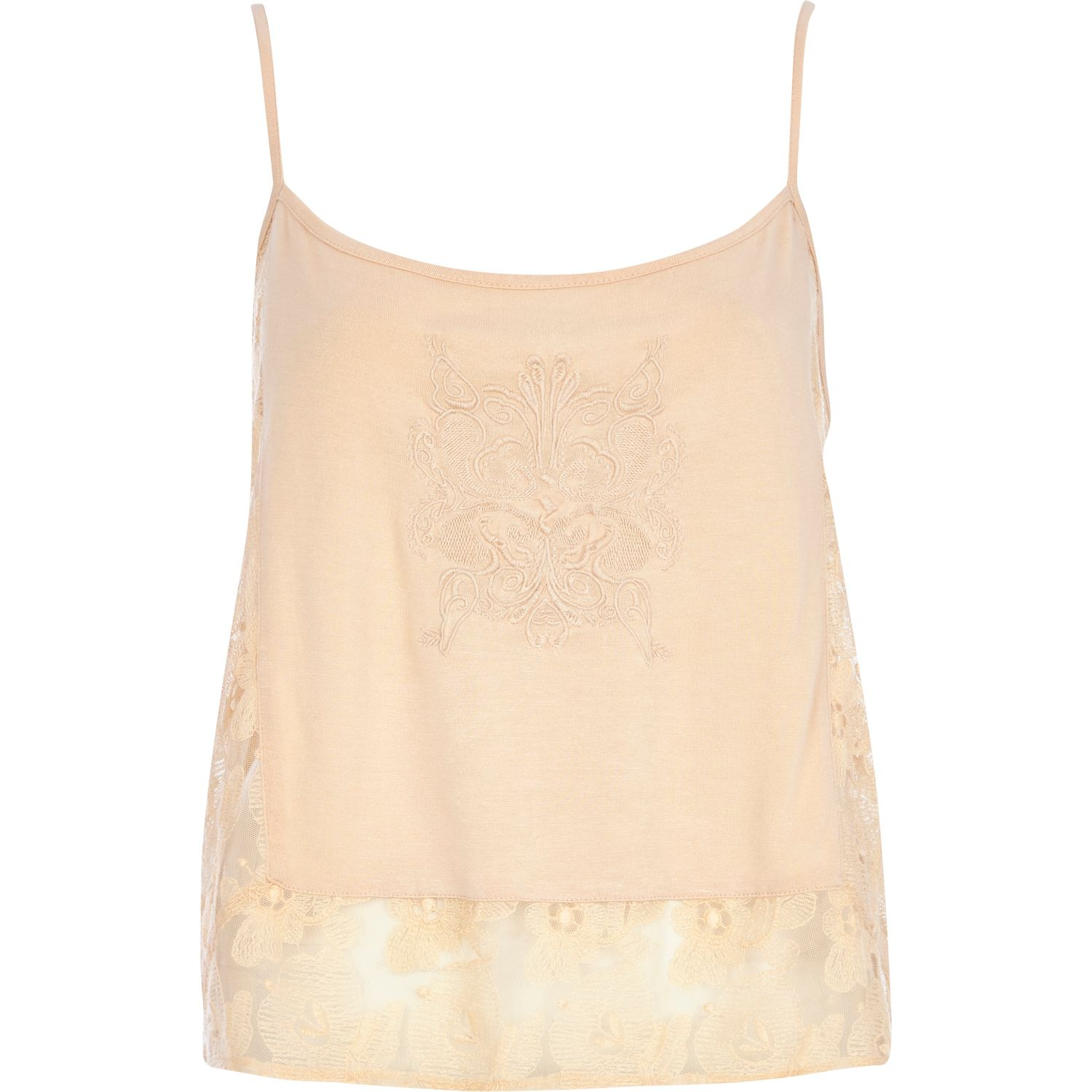 River island Light Pink Lace Embroidered Cami Top in Pink | Lyst