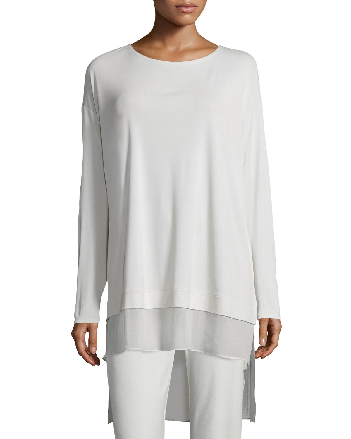 Eileen fisher Long-sleeve Layered Silk Tunic in White | Lyst