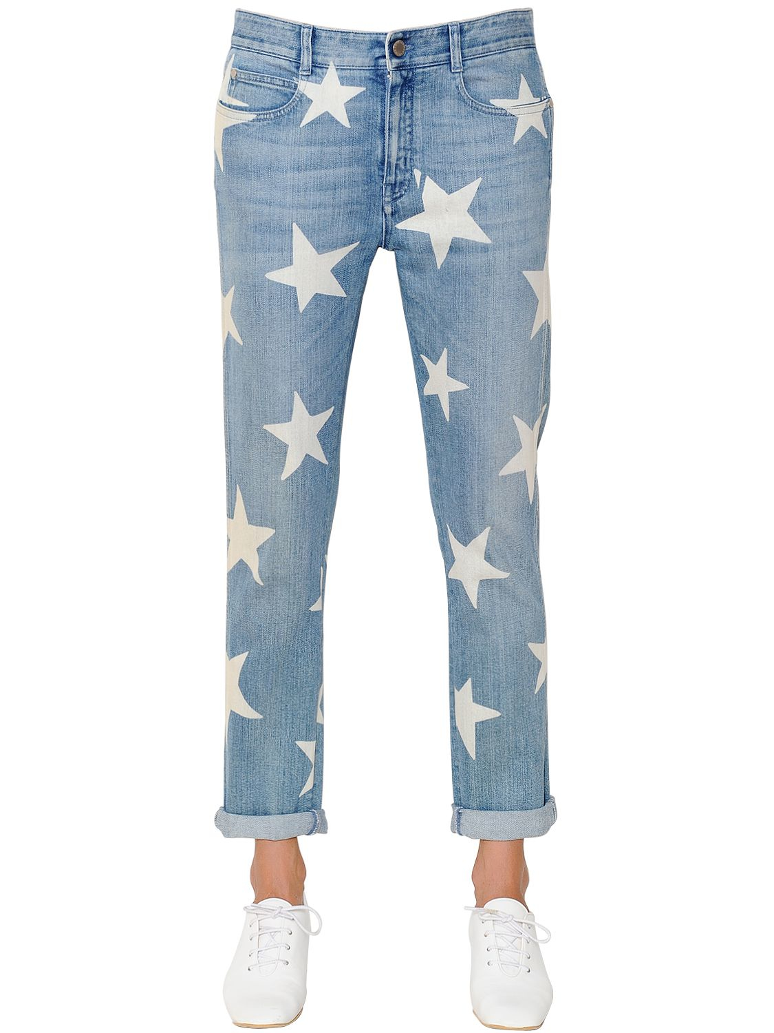 Stella mccartney Skinny Boyfriend Stars Print Denim Jeans in Blue | Lyst