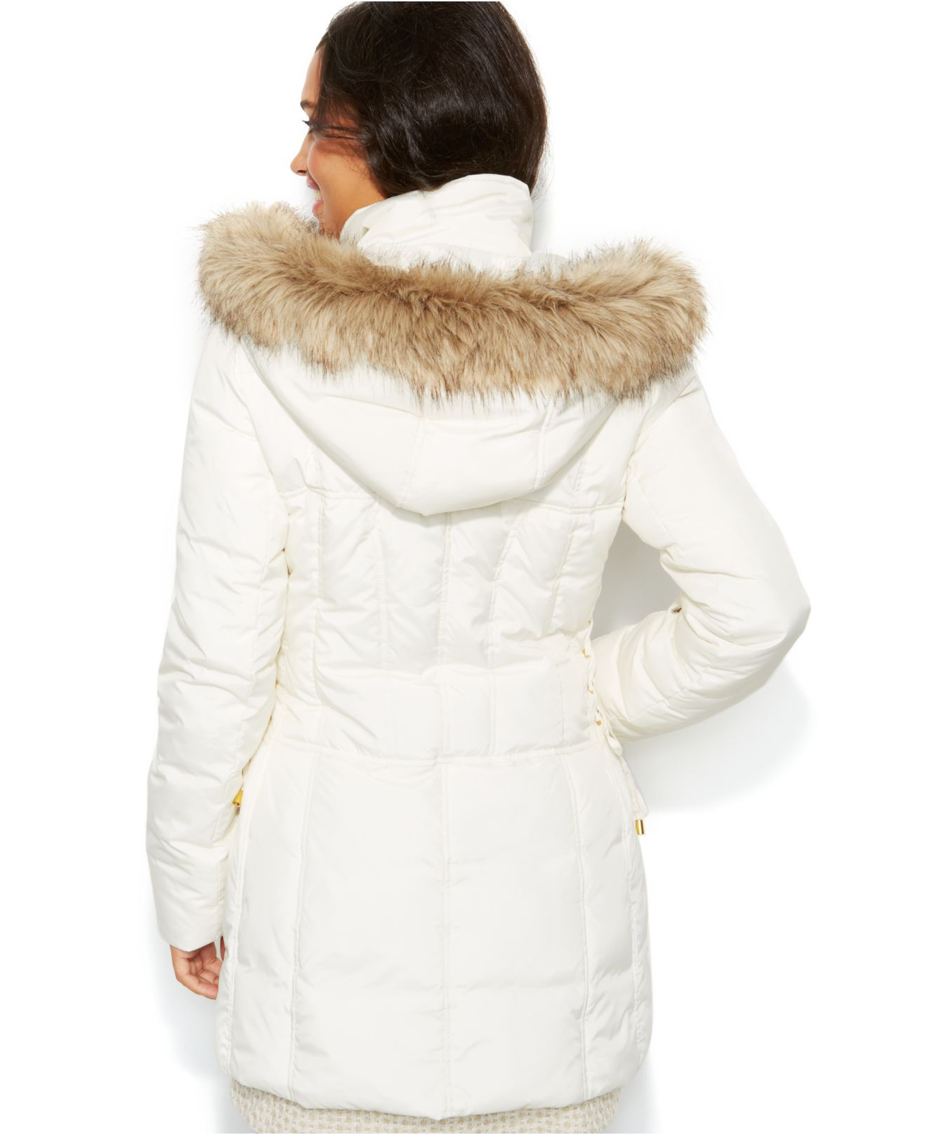 Lyst - Betsey johnson Hooded Lace-Up Puffer Coat in White