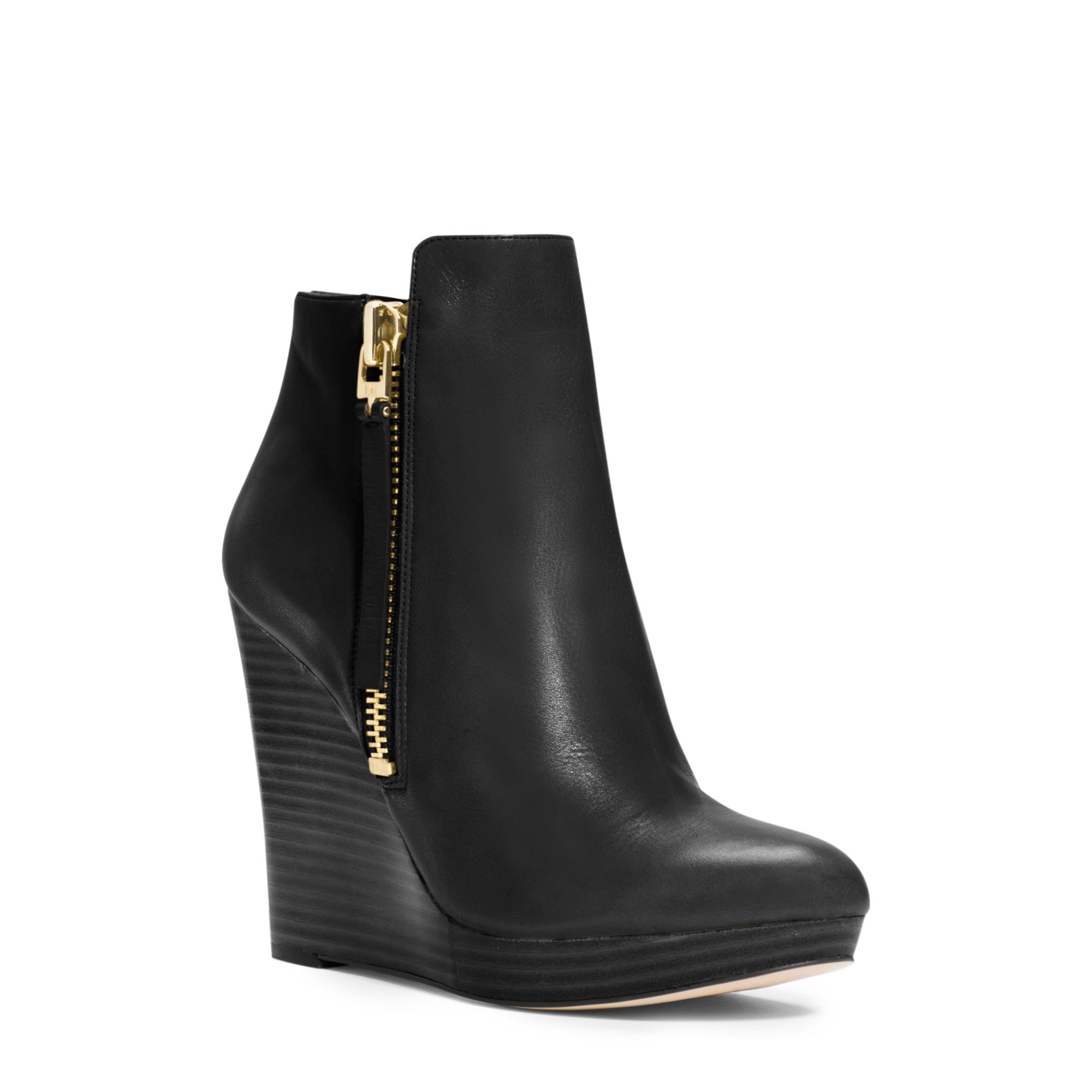 Michael Kors Clara Leather Wedge Ankle Boot in Black - Lyst