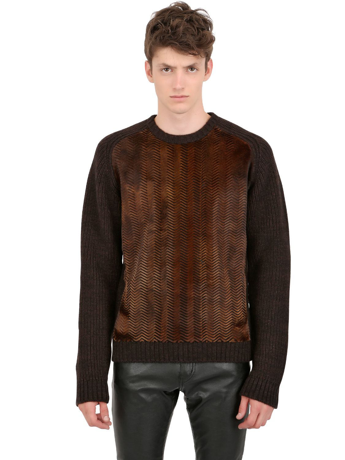 Lyst - Just cavalli Kangaroo Fur Wool Blend Sweater in Brown for Men