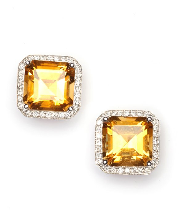 Lyst Vendoro Citrine And Diamond Square Stud Earrings In Orange Gallery